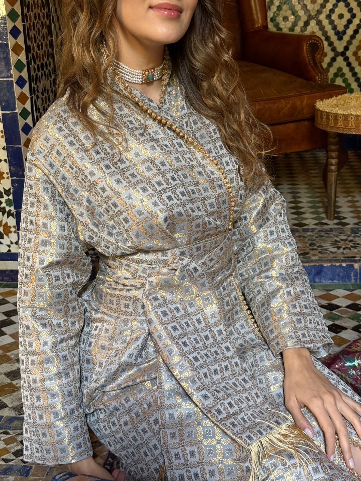RAYNA SILK BROCADE KIMONO KAFTAN