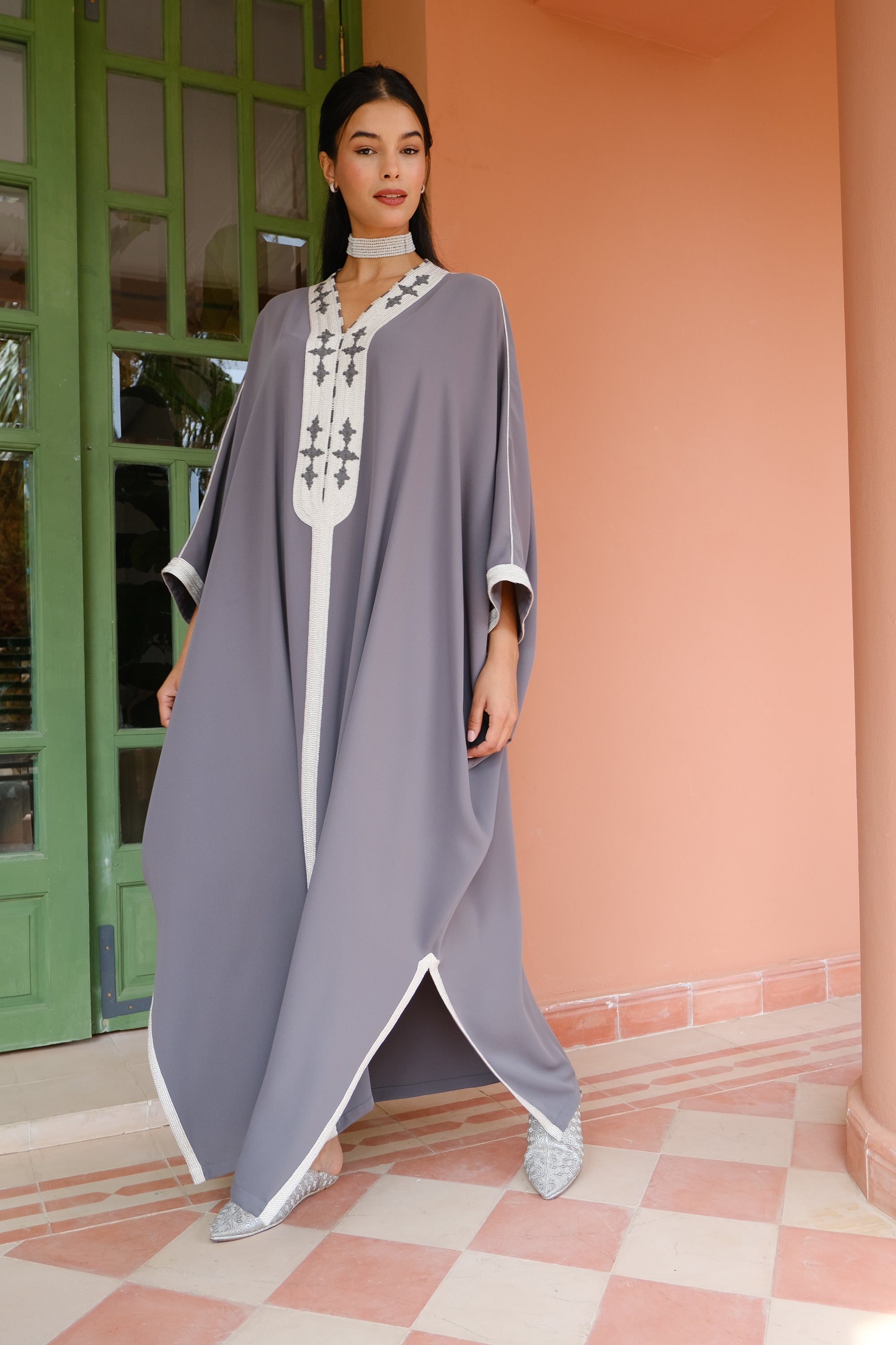 WADIA Oversized Kaftan with Hand-Embroidered Statement Neckline