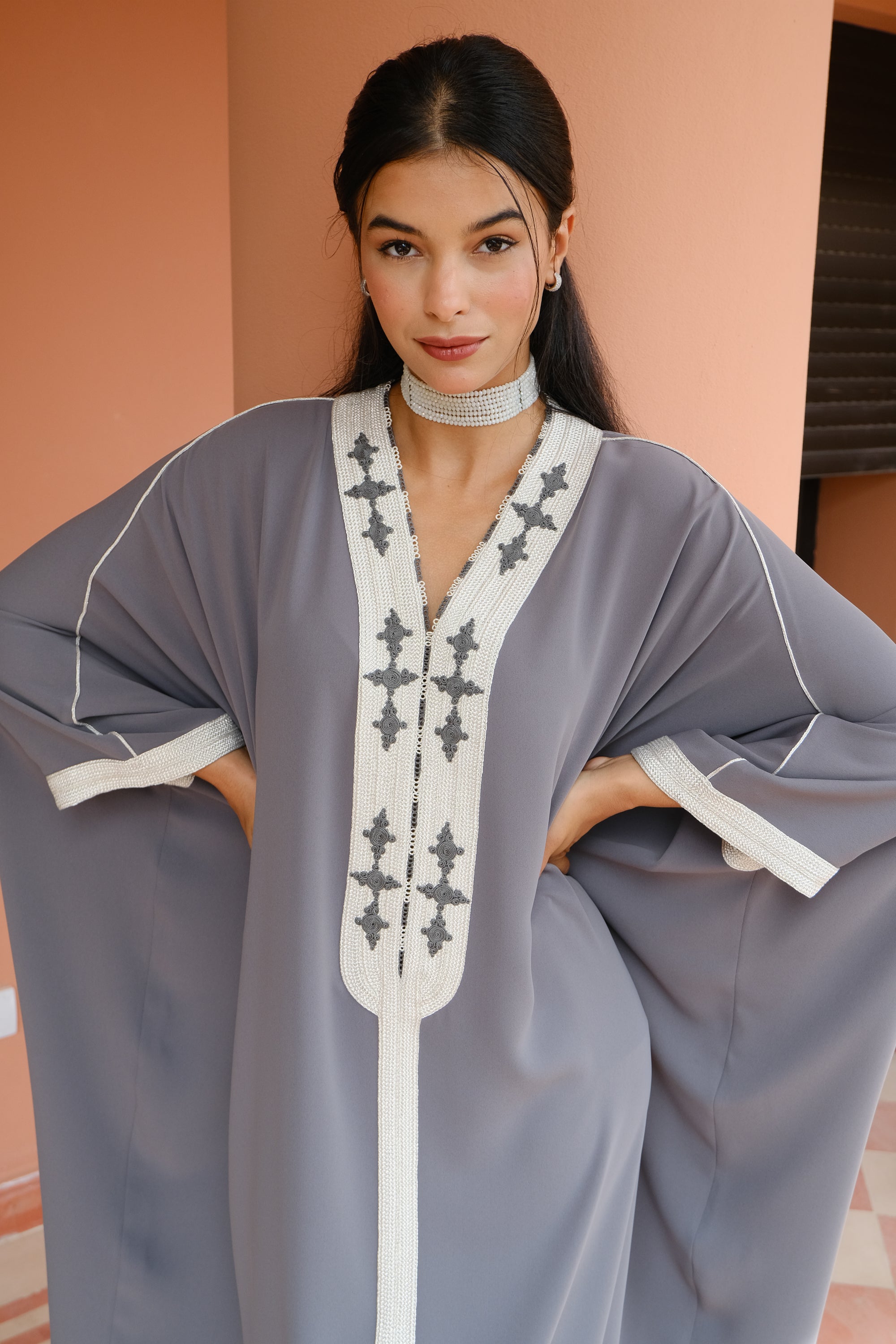 WADIA Oversized Kaftan with Hand-Embroidered Statement Neckline