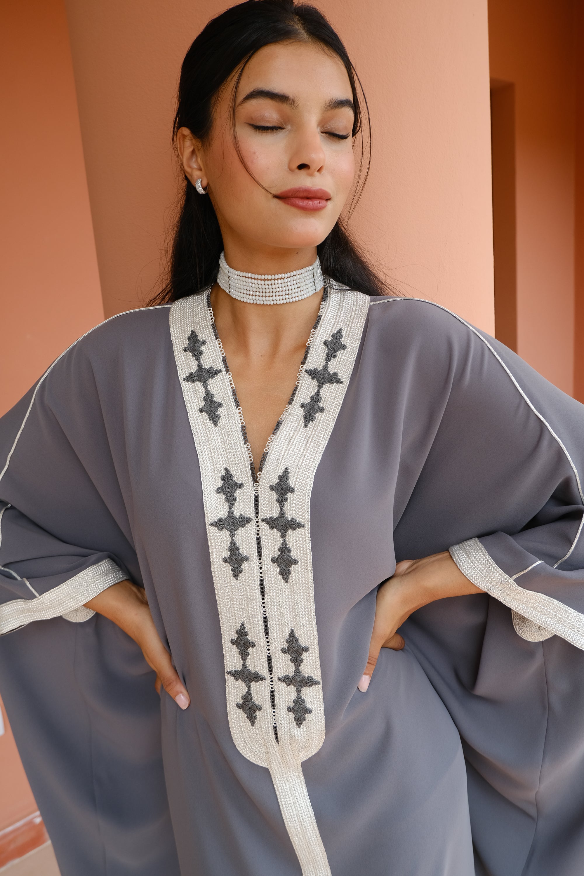 WADIA Oversized Kaftan with Hand-Embroidered Statement Neckline