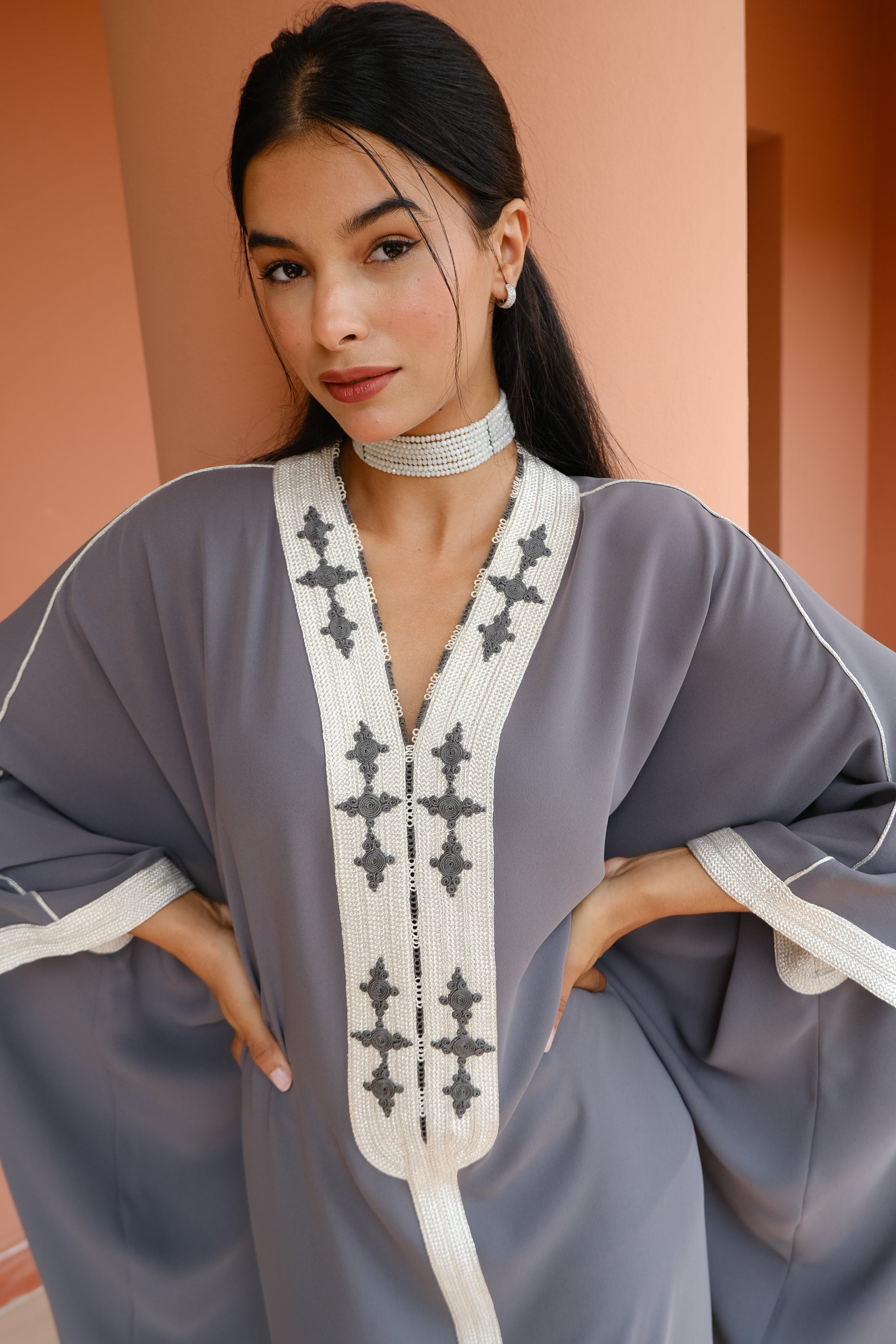 WADIA Oversized Kaftan with Hand-Embroidered Statement Neckline