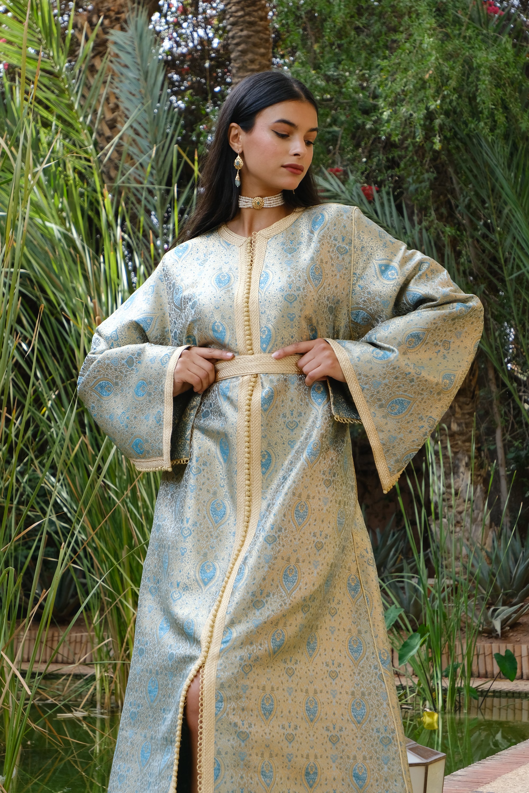 BUSHRA Silk Brocade Kaftan with Hand Embroidery and Vintage Cut