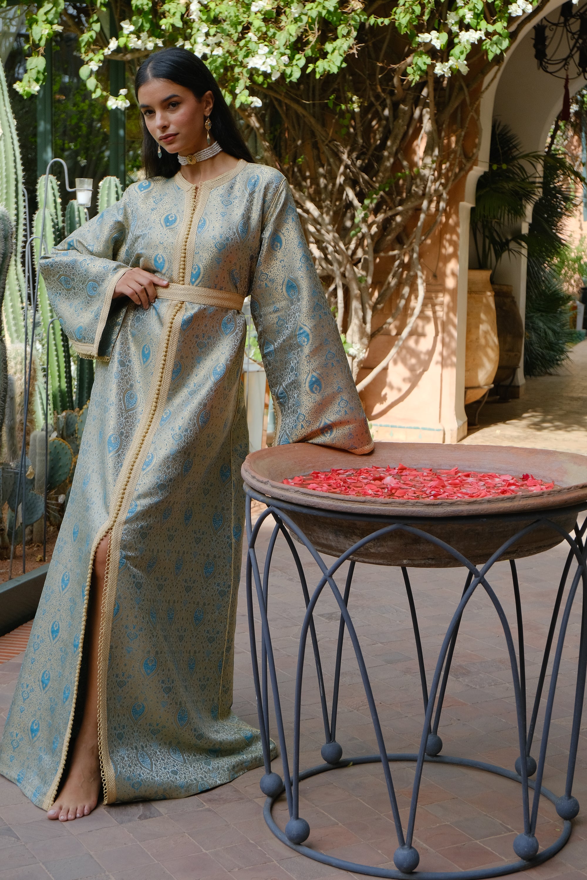 BUSHRA Silk Brocade Kaftan with Hand Embroidery and Vintage Cut