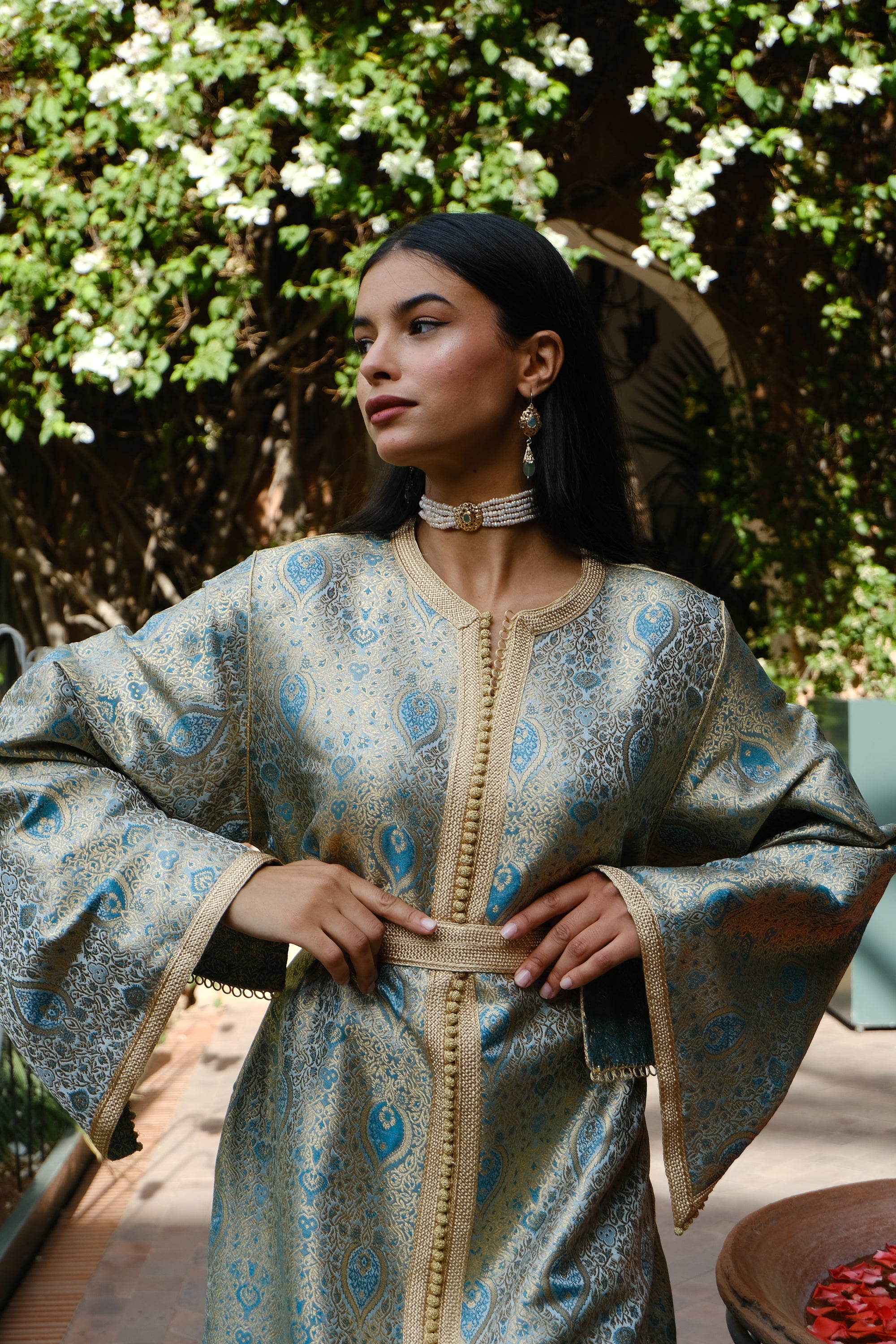 BUSHRA Silk Brocade Kaftan with Hand Embroidery and Vintage Cut
