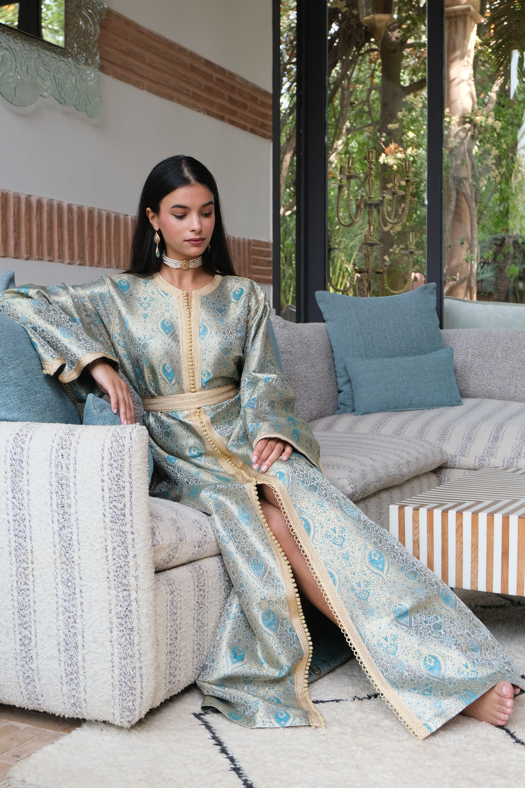BUSHRA Silk Brocade Kaftan with Hand Embroidery and Vintage Cut