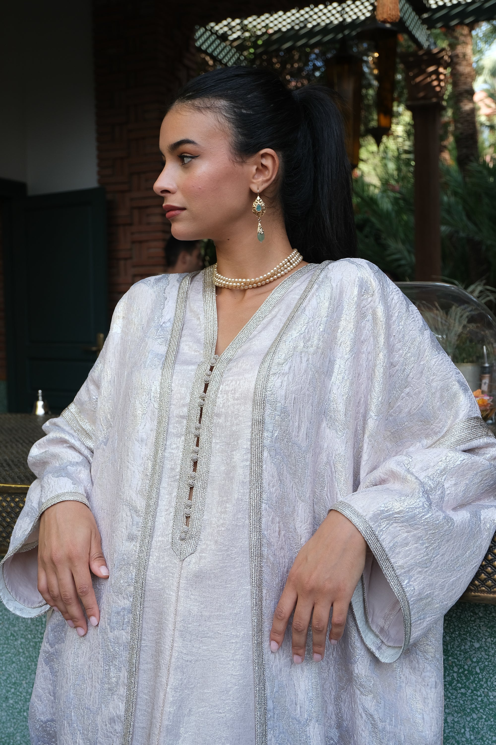 TASLIMA 2-Piece Silver Brocade Kaftan Set