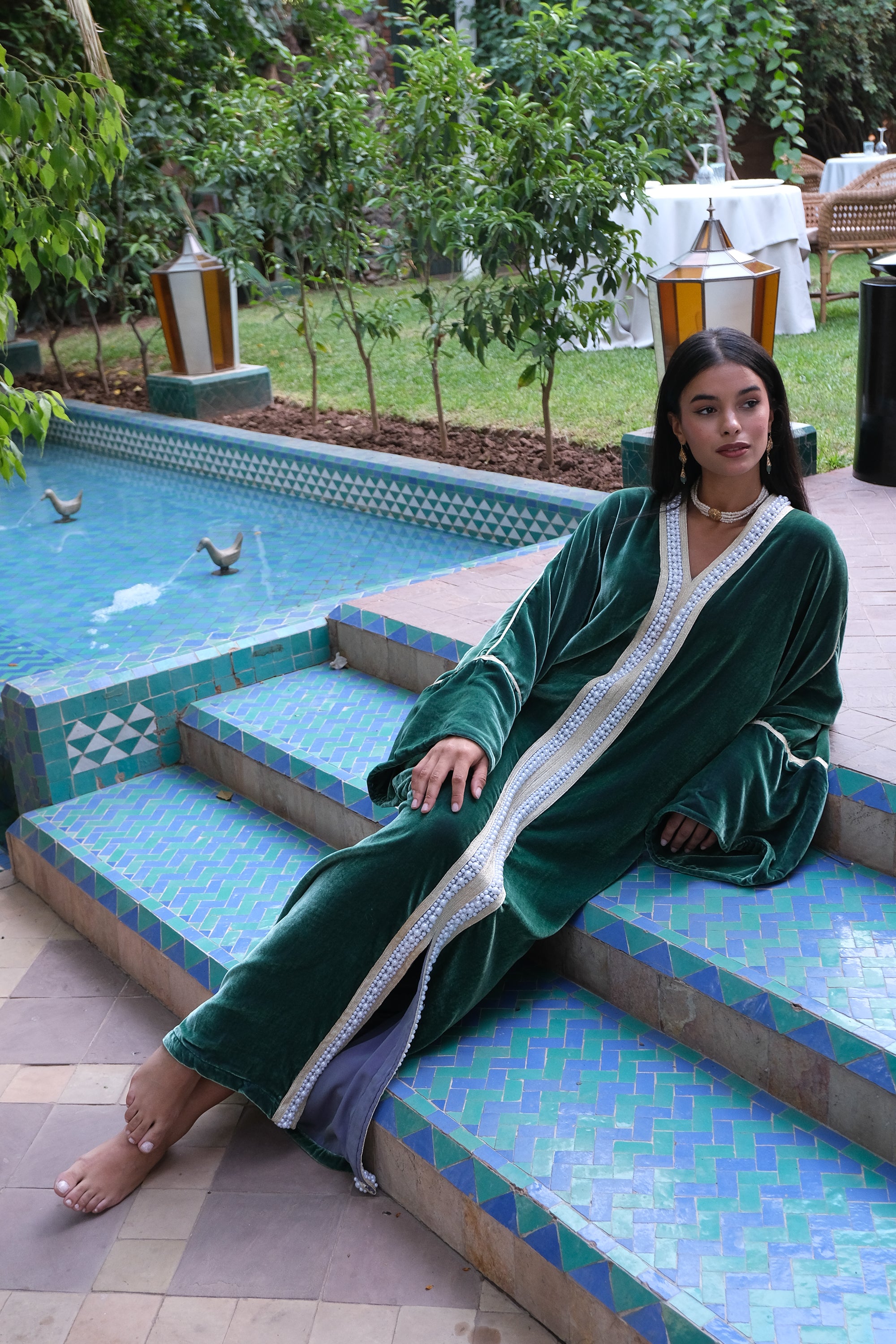 IMANEH VELVET KAFTAN WITH PEARLS