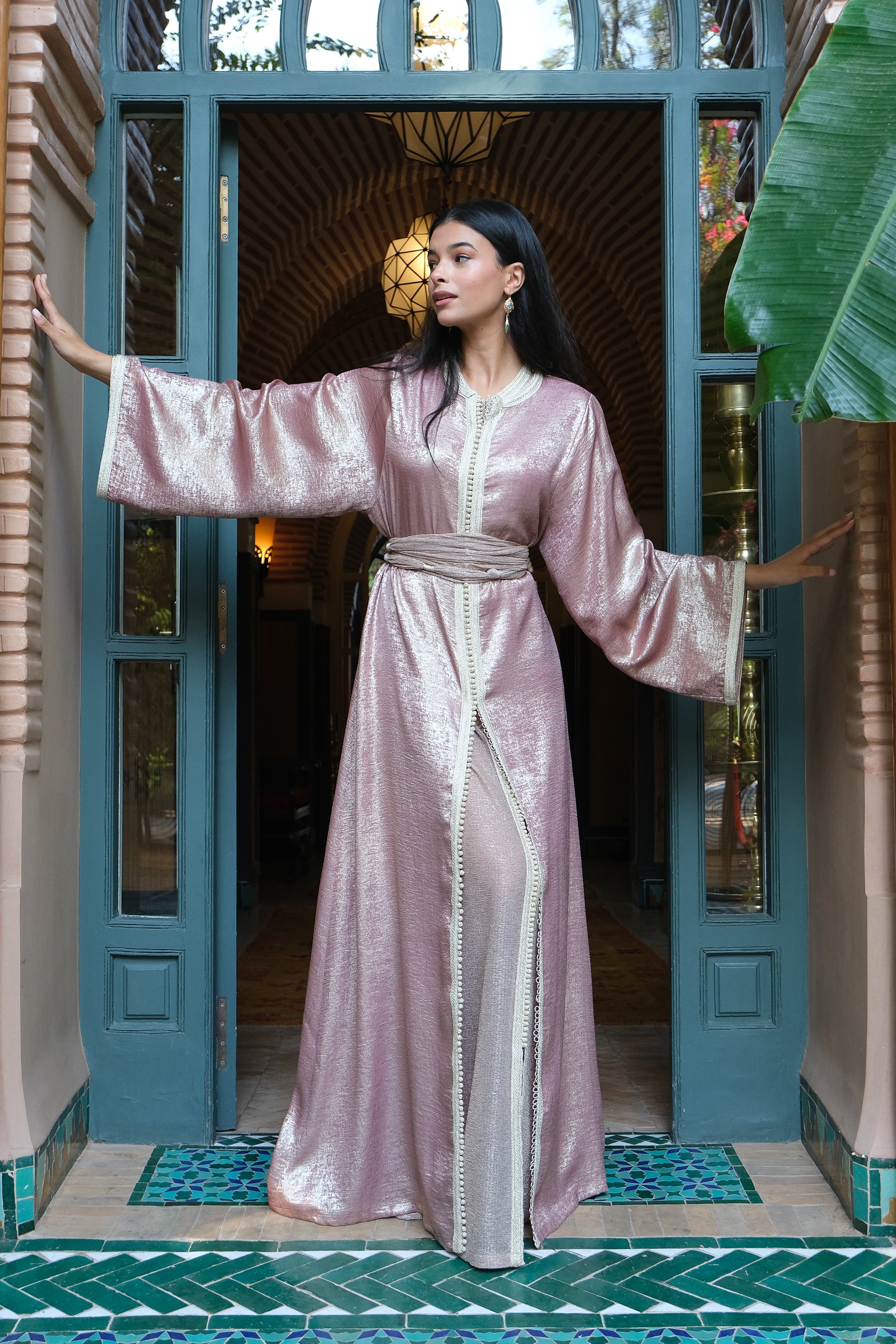 Joumala 3-Piece Set: Gold Crepe Kaftan, Sheer Muslin Kaftan & Adjustable Belt