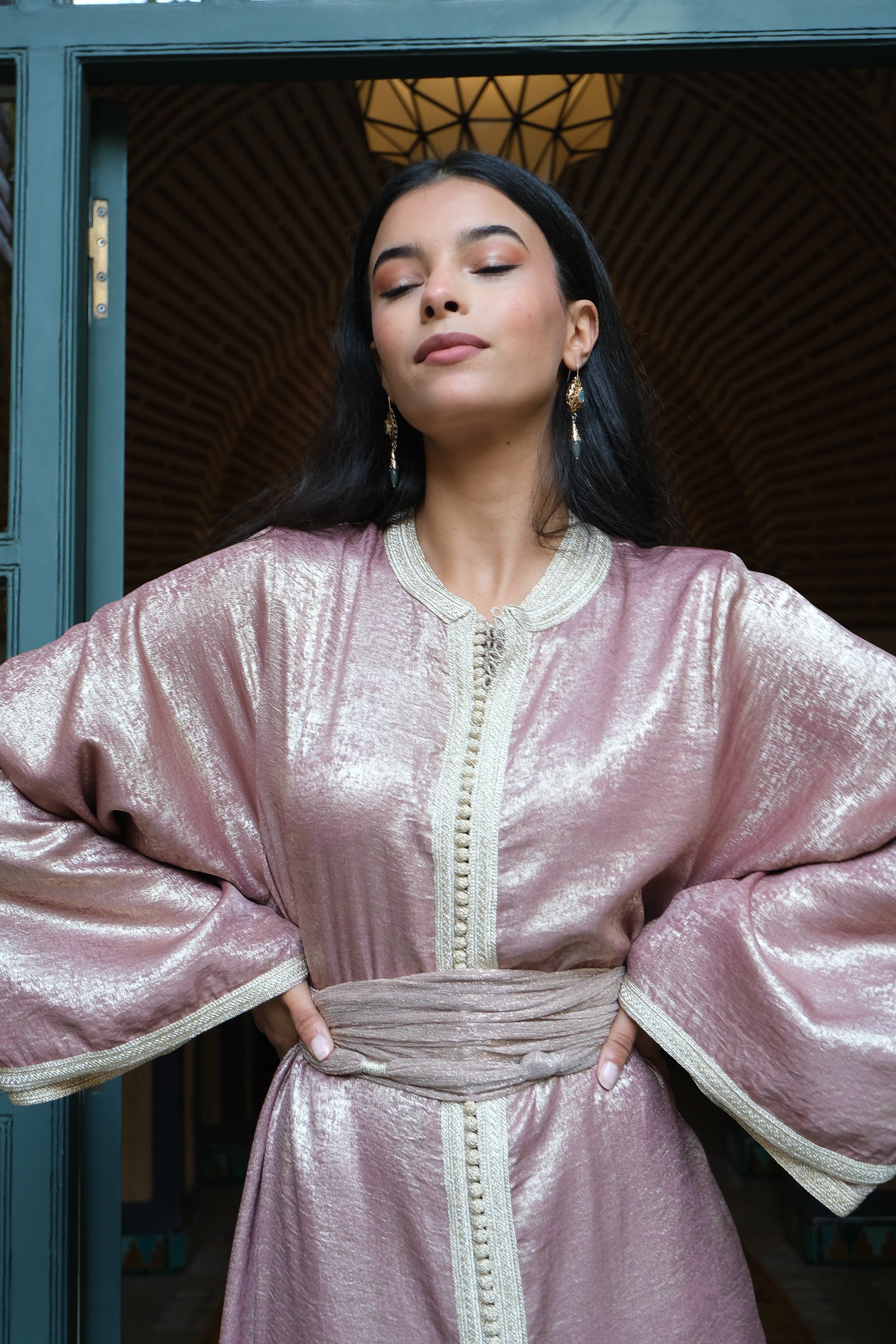 Joumala 3-Piece Set: Gold Crepe Kaftan, Sheer Muslin Kaftan & Adjustable Belt