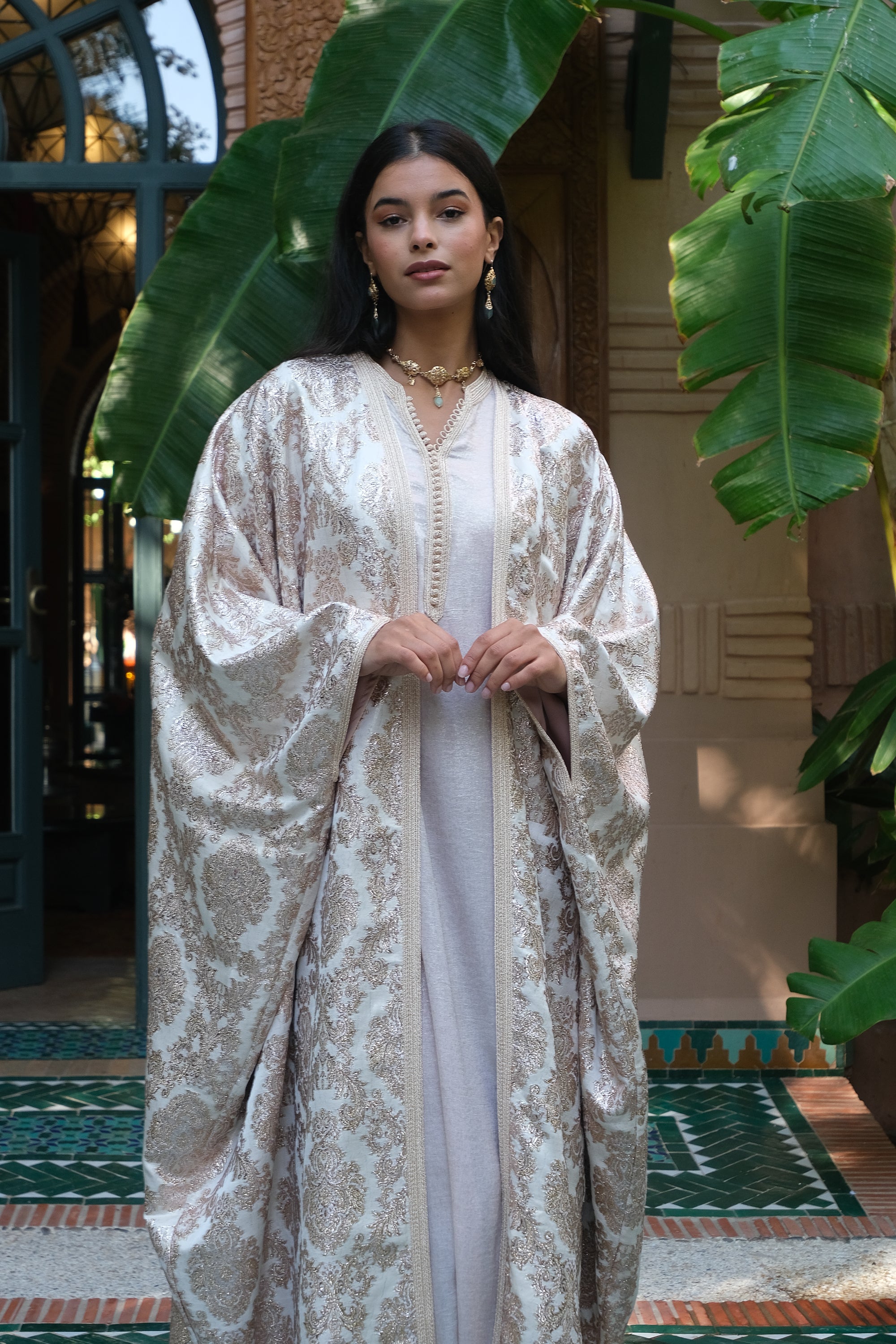 HUDA Two-Piece Brocade & Crepe Kaftan Set