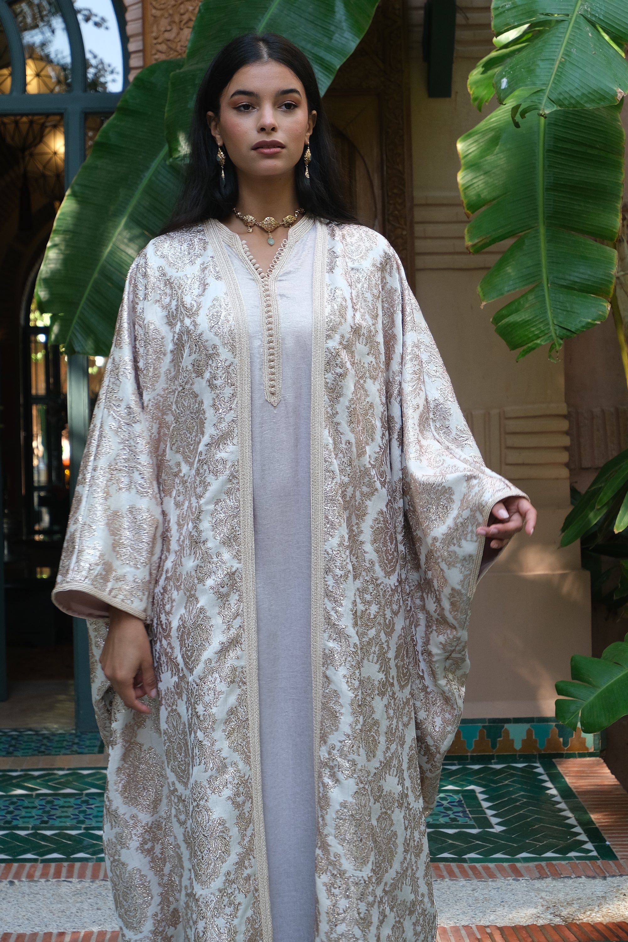 HUDA Two-Piece Brocade & Crepe Kaftan Set