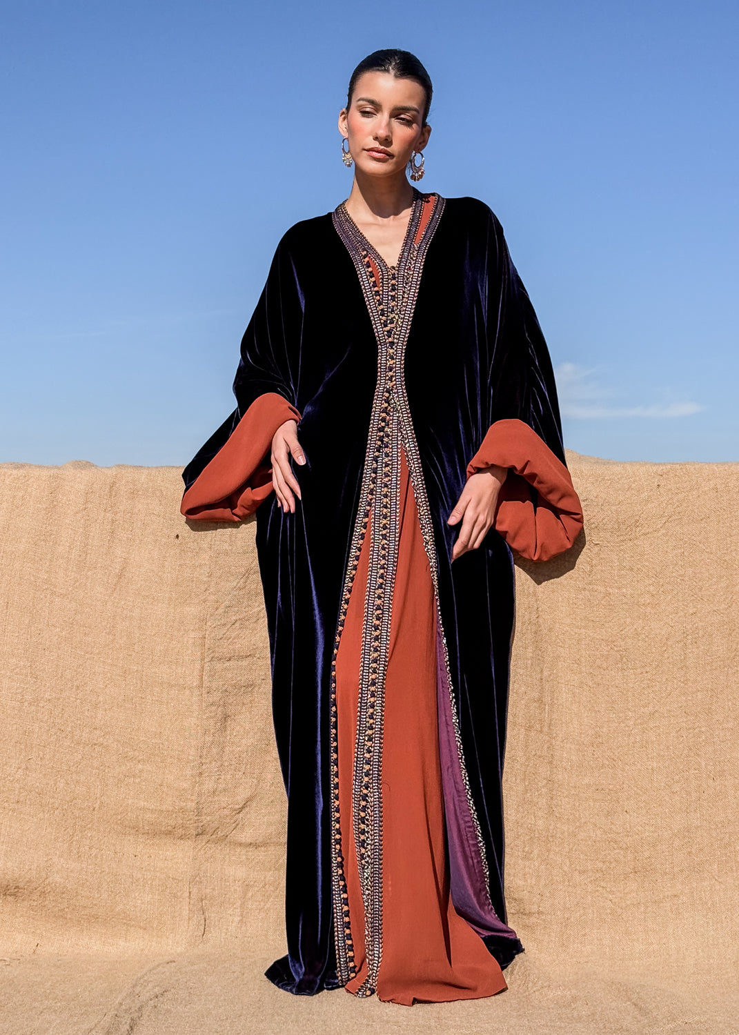 LUJAIN TWO-PIECE SILK VELVET KAFTAN