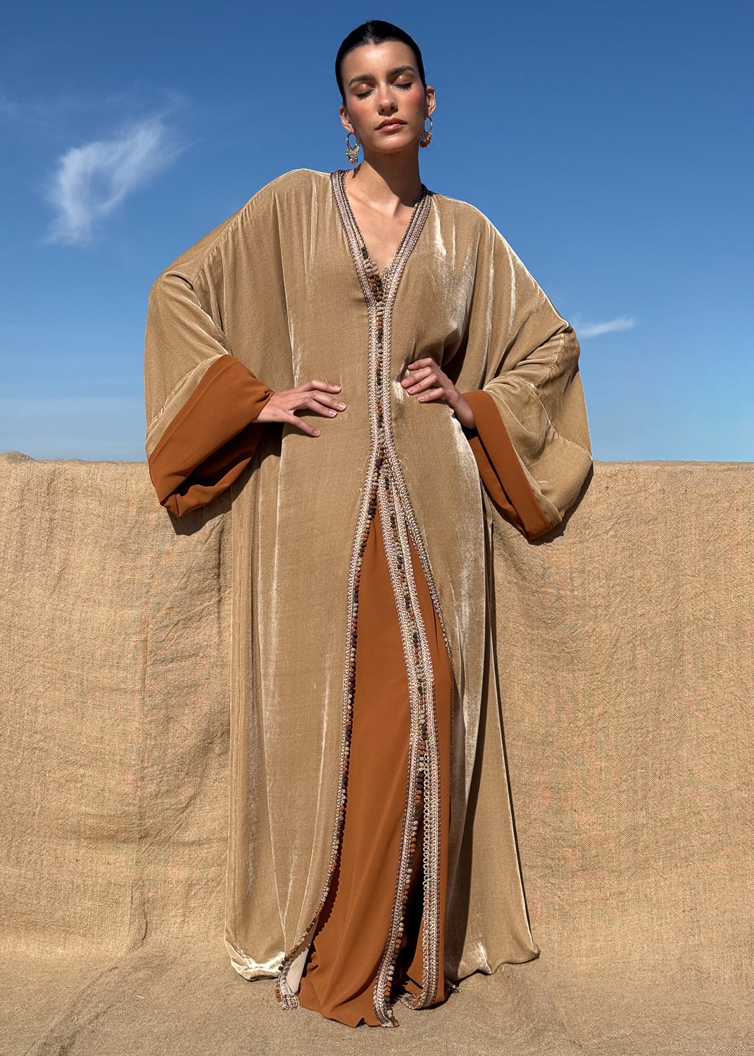 HEBA TWO-PIECE SILK VELVET KAFTAN