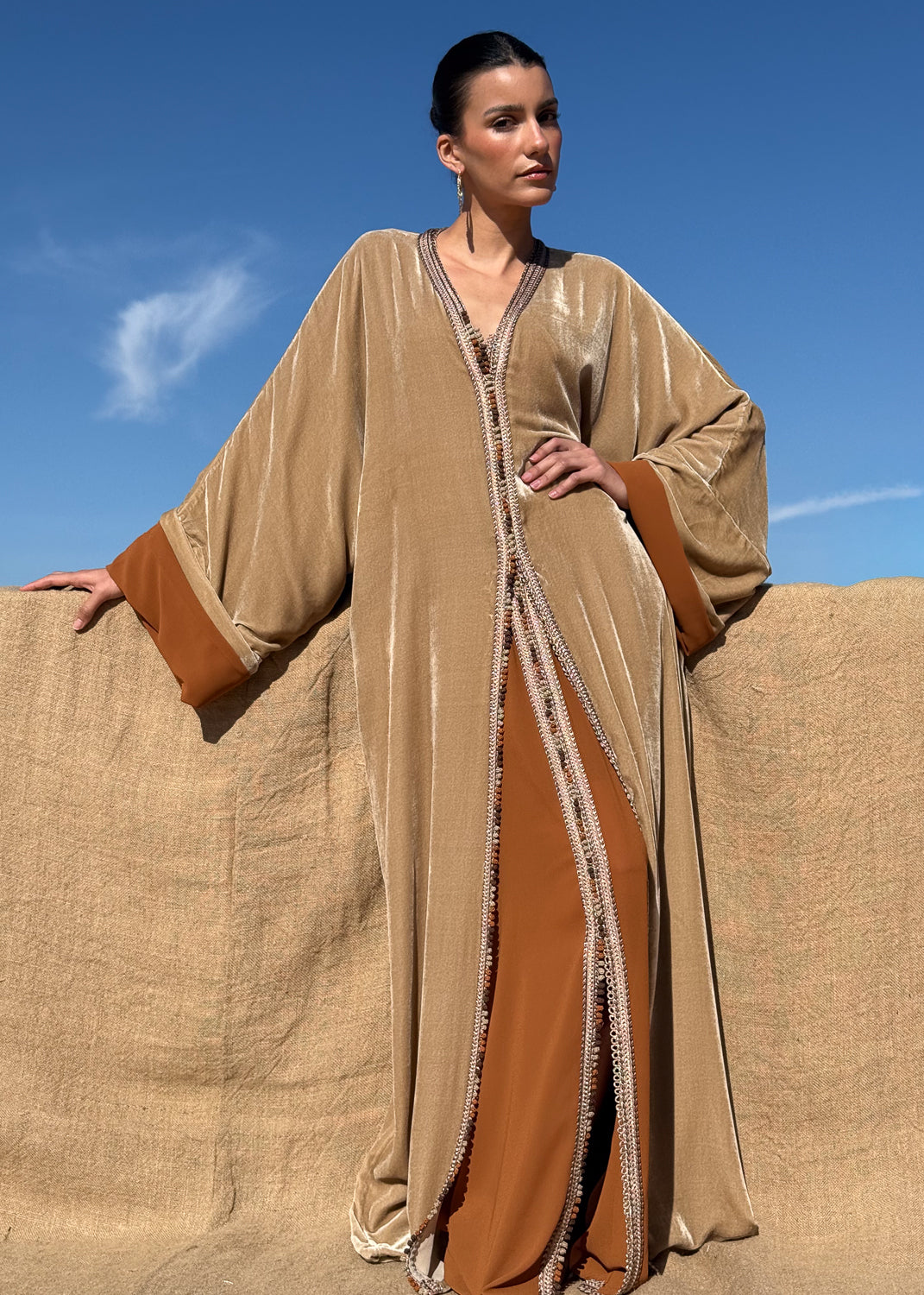 HEBA TWO-PIECE SILK VELVET KAFTAN