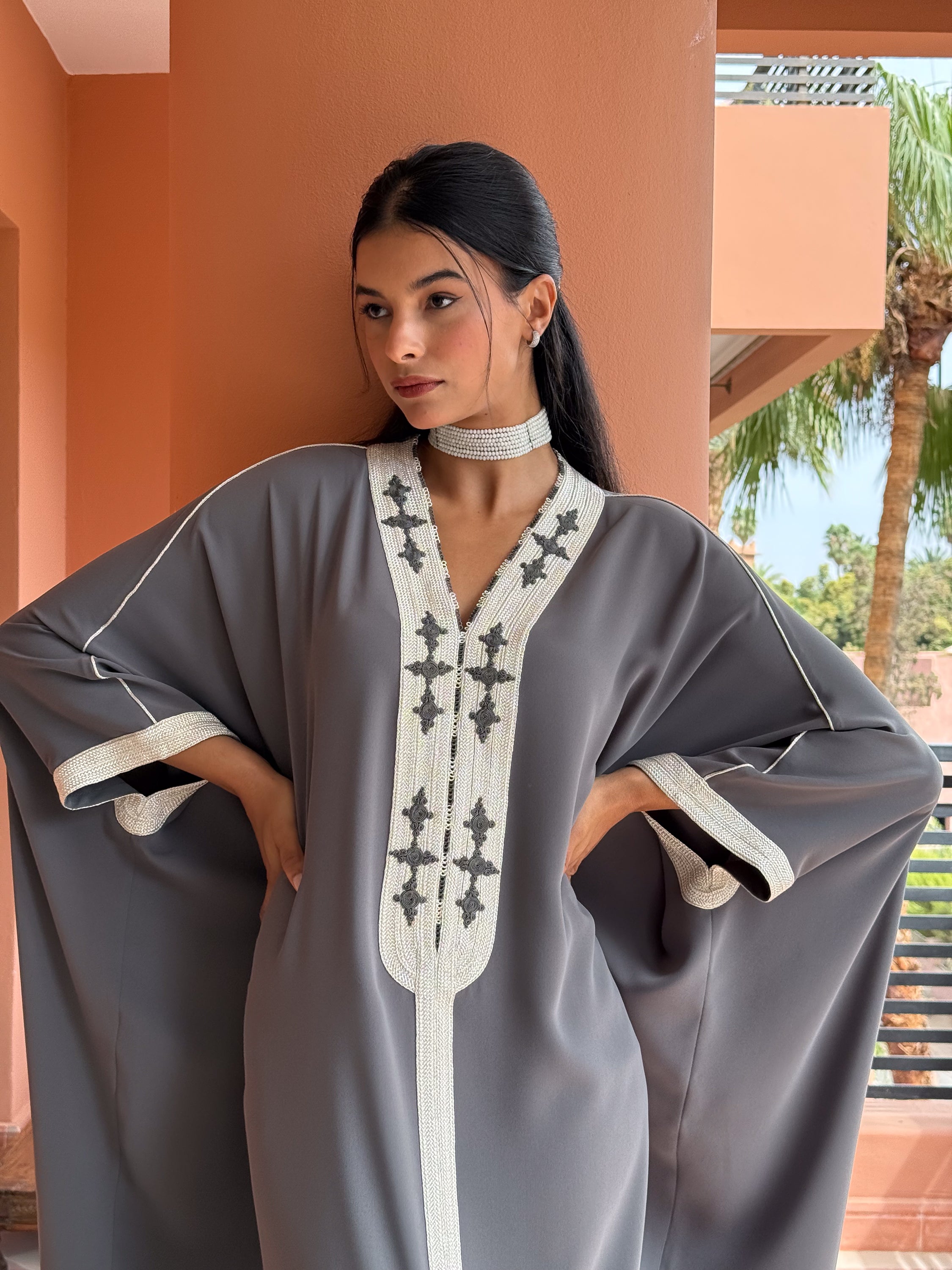 WADIA Oversized Kaftan with Hand-Embroidered Statement Neckline