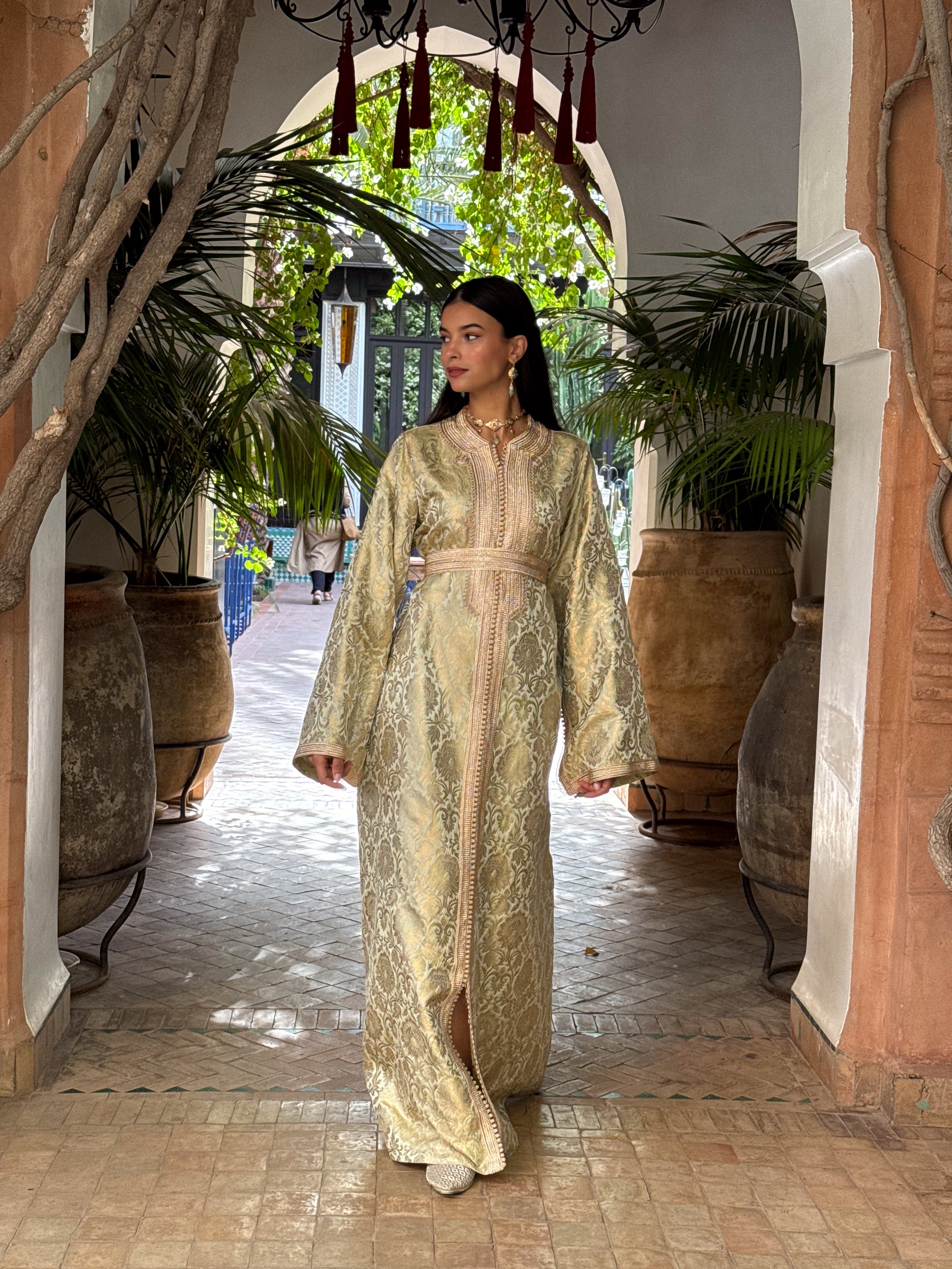 Nourane Silk Brocade Kaftan with Hand Embroidery and Vintage Cut