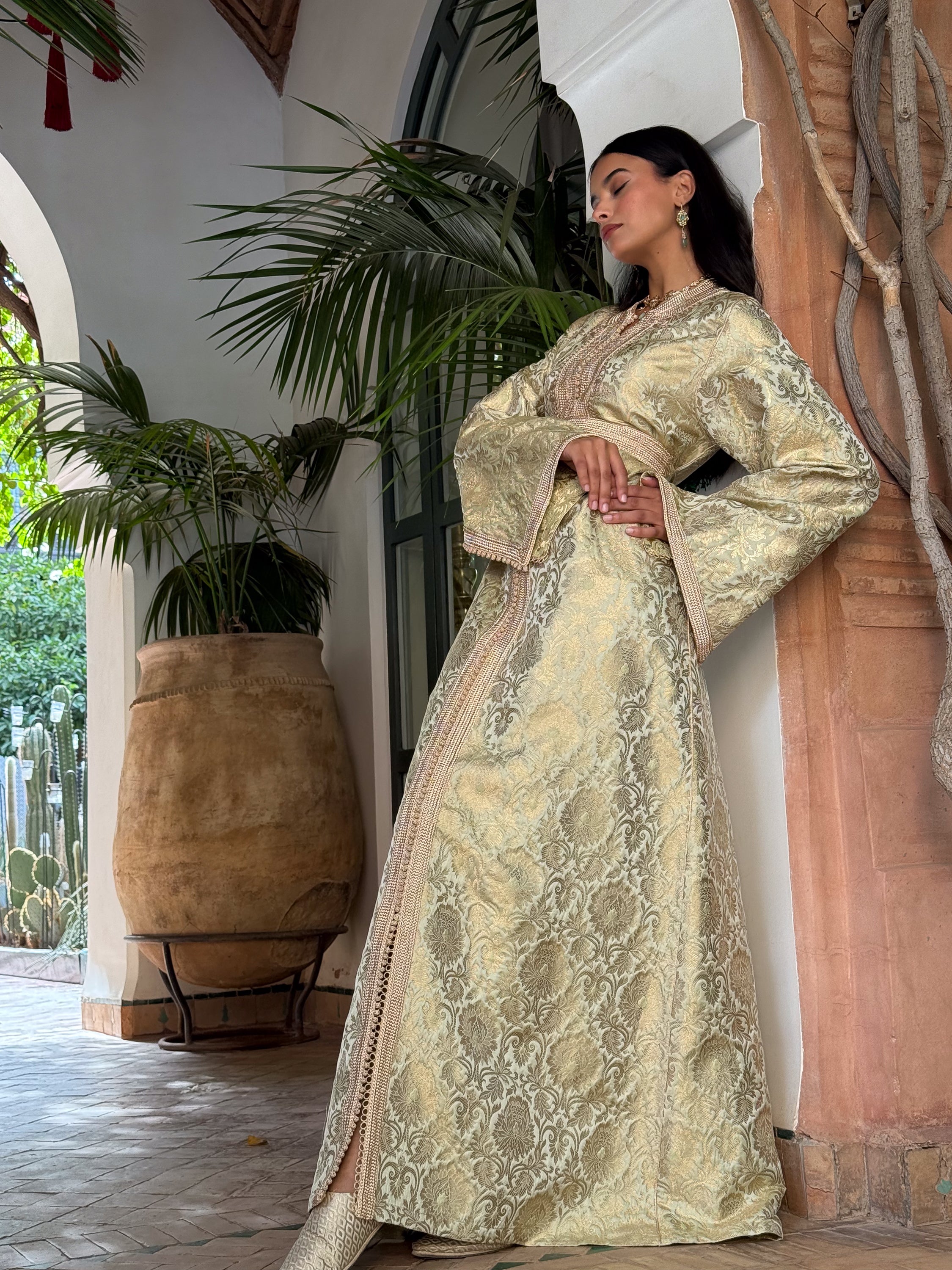 Nourane Silk Brocade Kaftan with Hand Embroidery and Vintage Cut