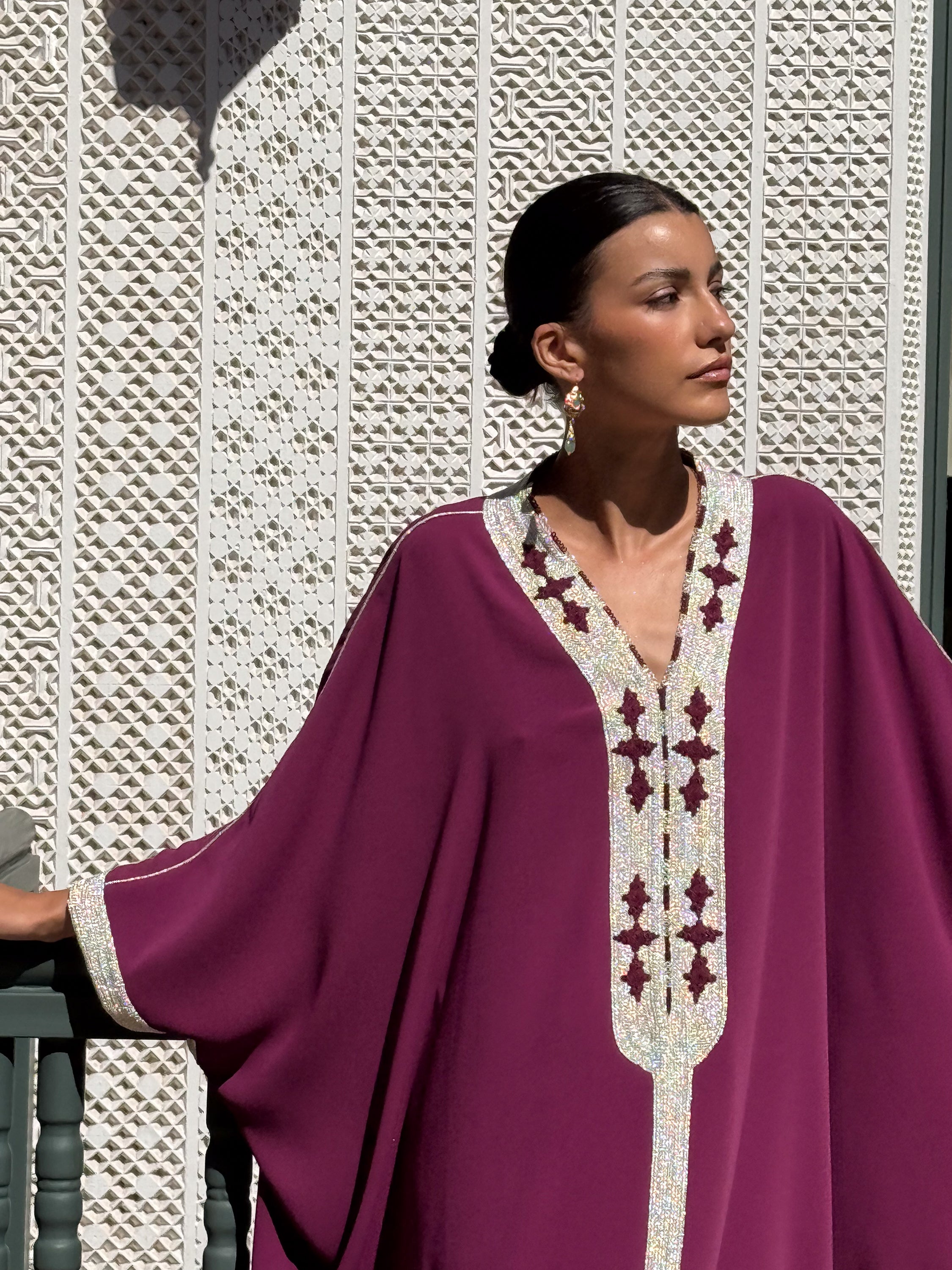 WADIA Oversized Kaftan with Hand-Embroidered Statement Neckline