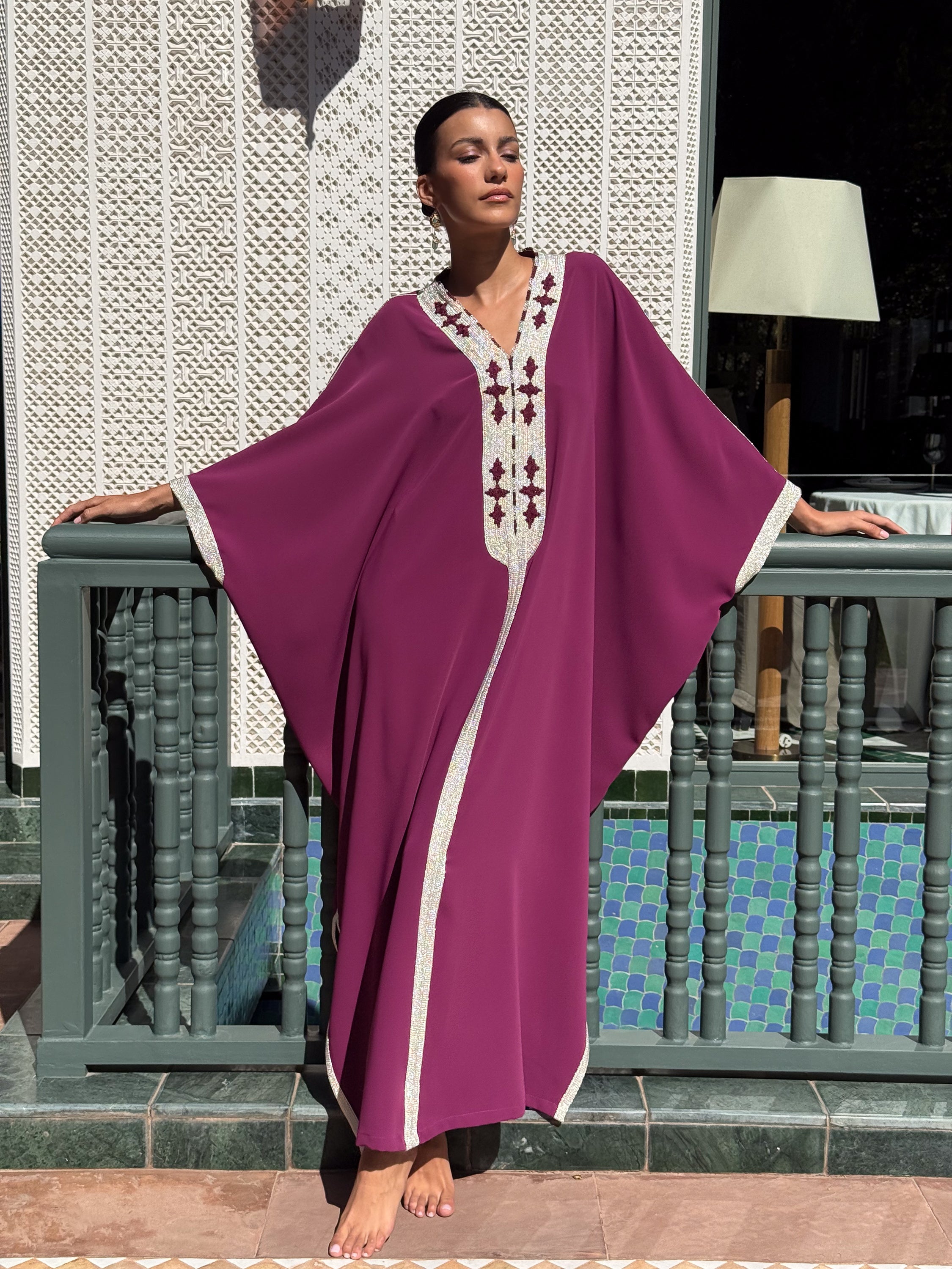 WADIA Oversized Kaftan with Hand-Embroidered Statement Neckline