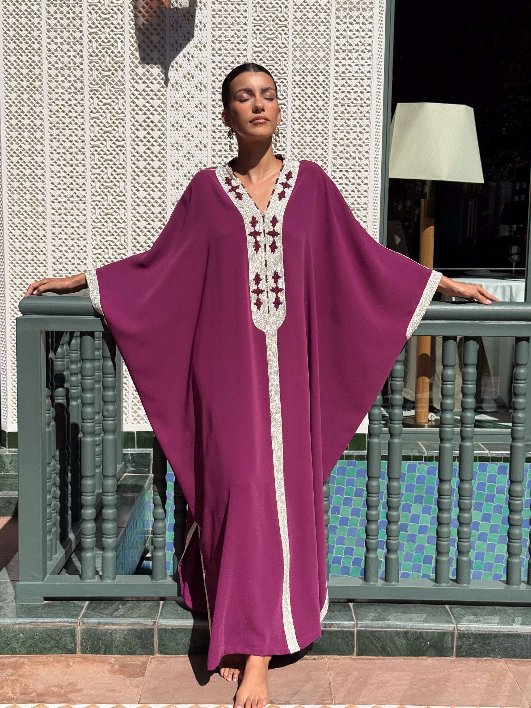 WADIA Oversized Kaftan with Hand-Embroidered Statement Neckline