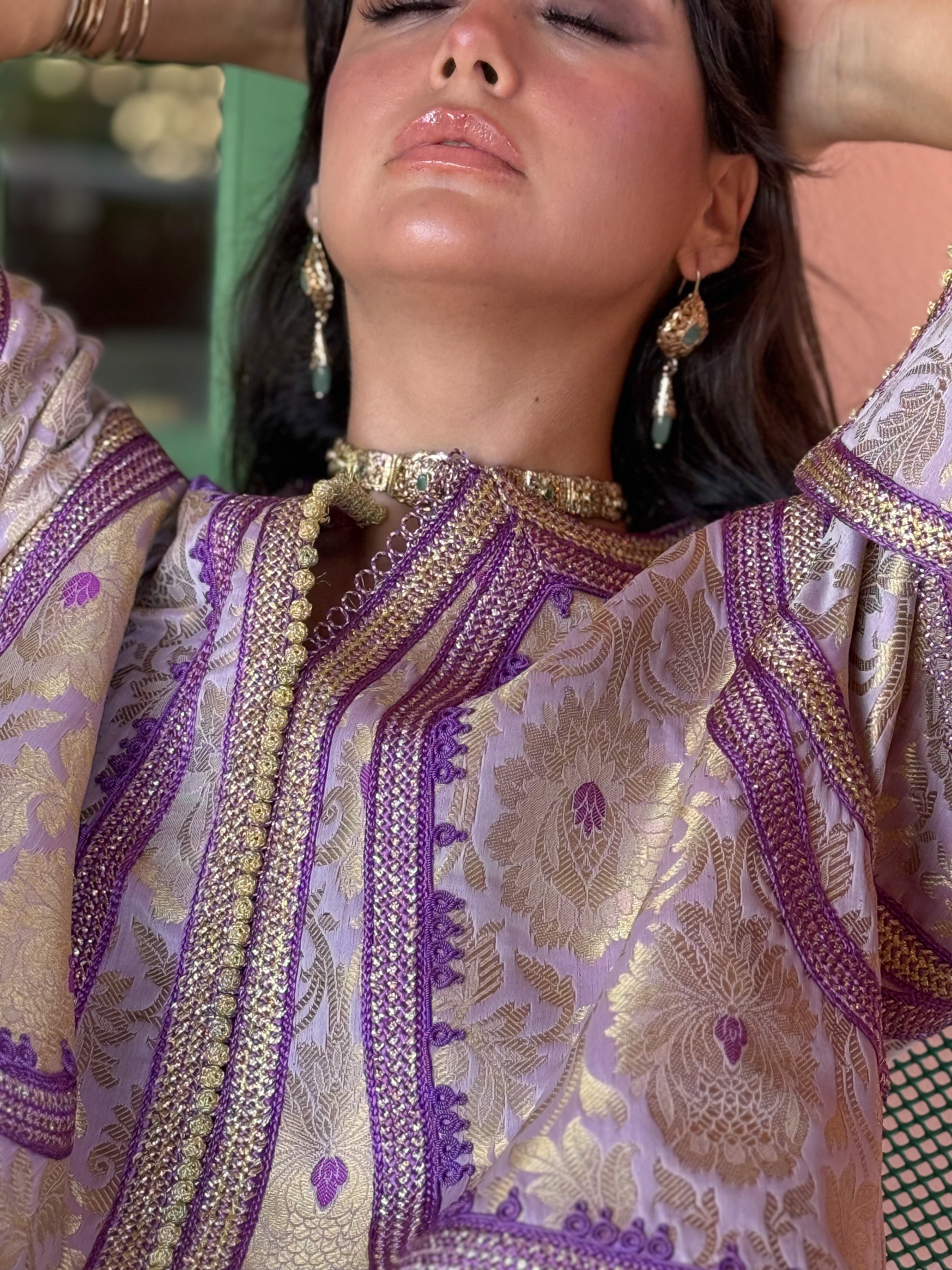 RAWIA SILK BROCADE KAFTAN WITH HANDMADE EMBROIDERIES