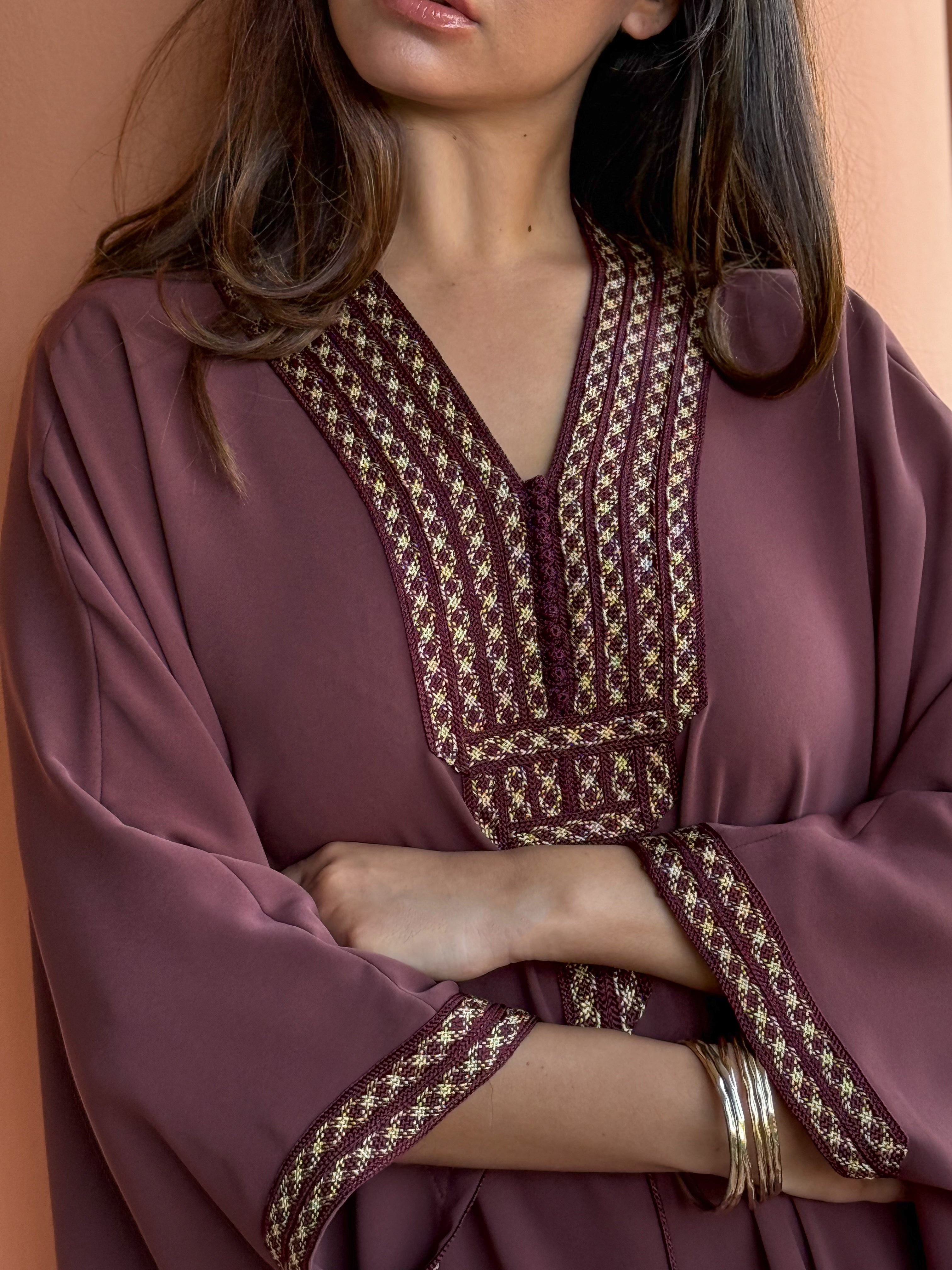 SAHAR OVERSIZED CREPE KAFTAN WITH STATEMENT NECKLINE