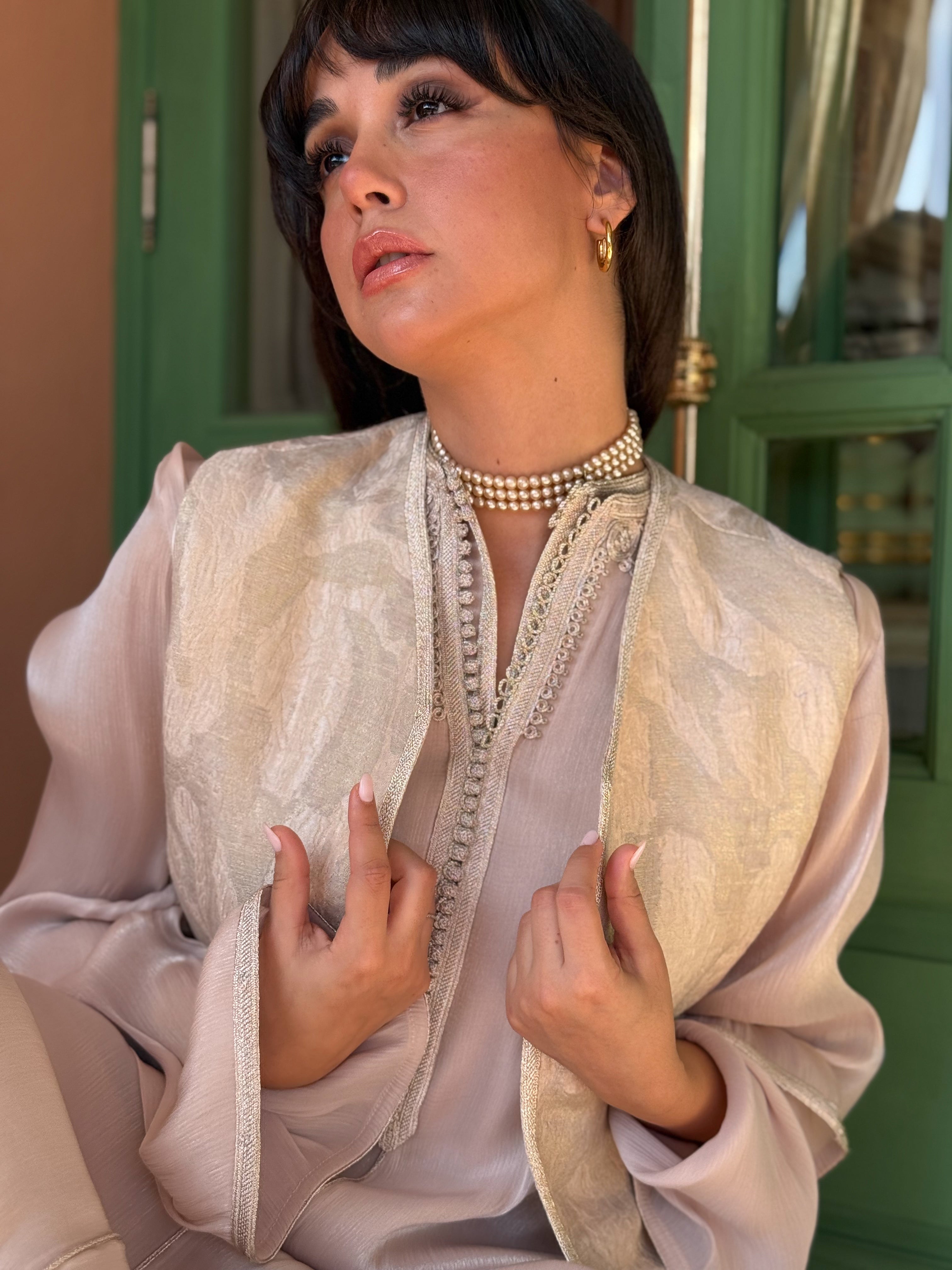 JAWAHER TWO-PIECE SET : HAND EMBROIDERED KAFTAN AND GILET