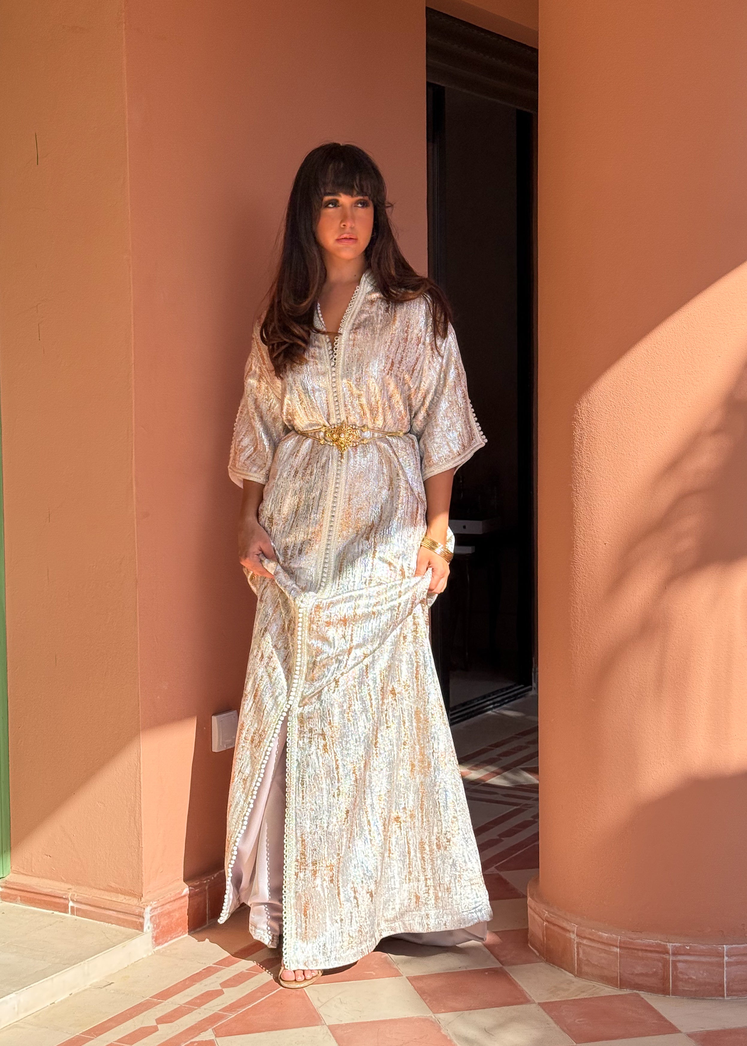 HASNA SILVER BROCADE KAFTAN