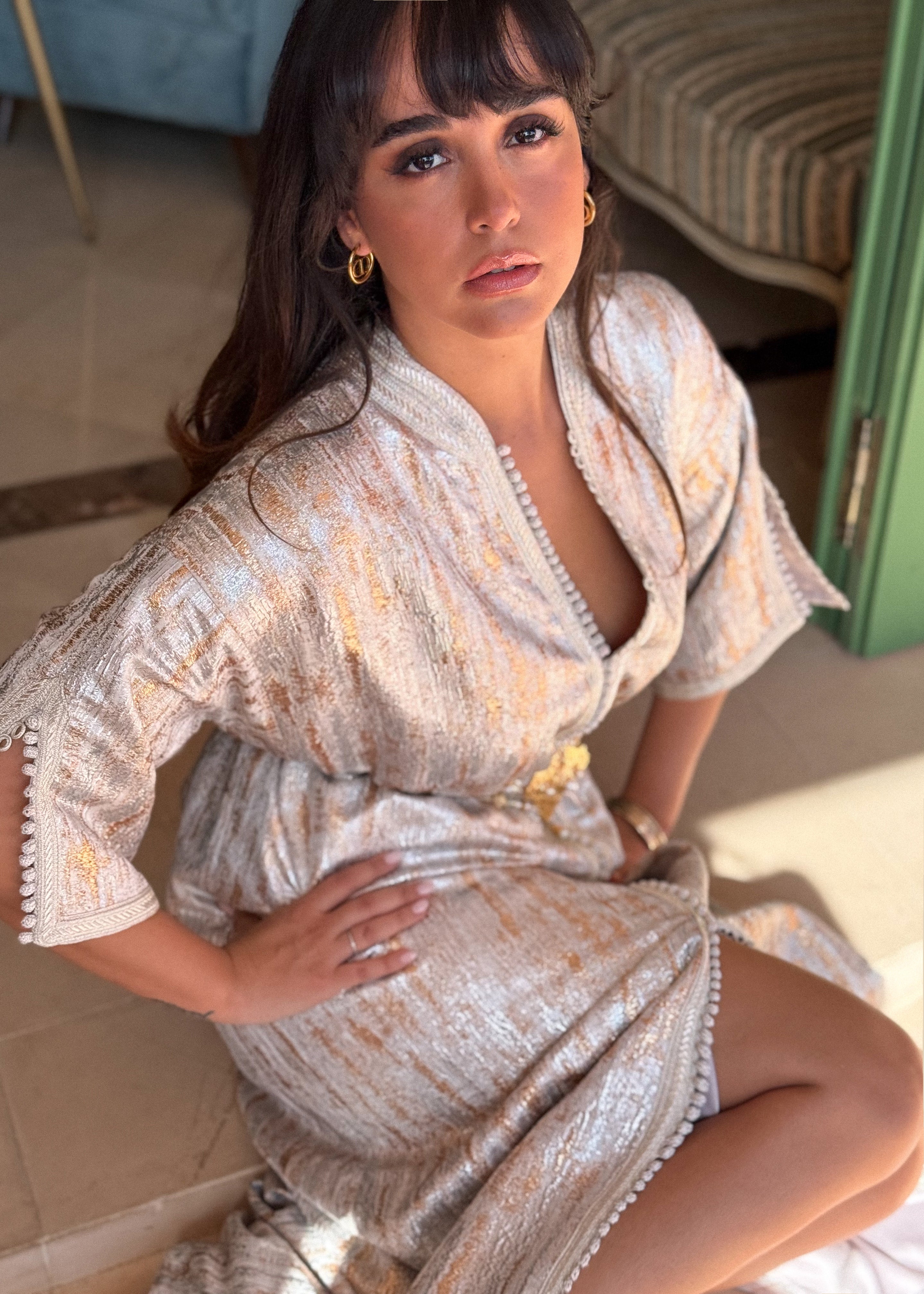 HASNA SILVER BROCADE KAFTAN