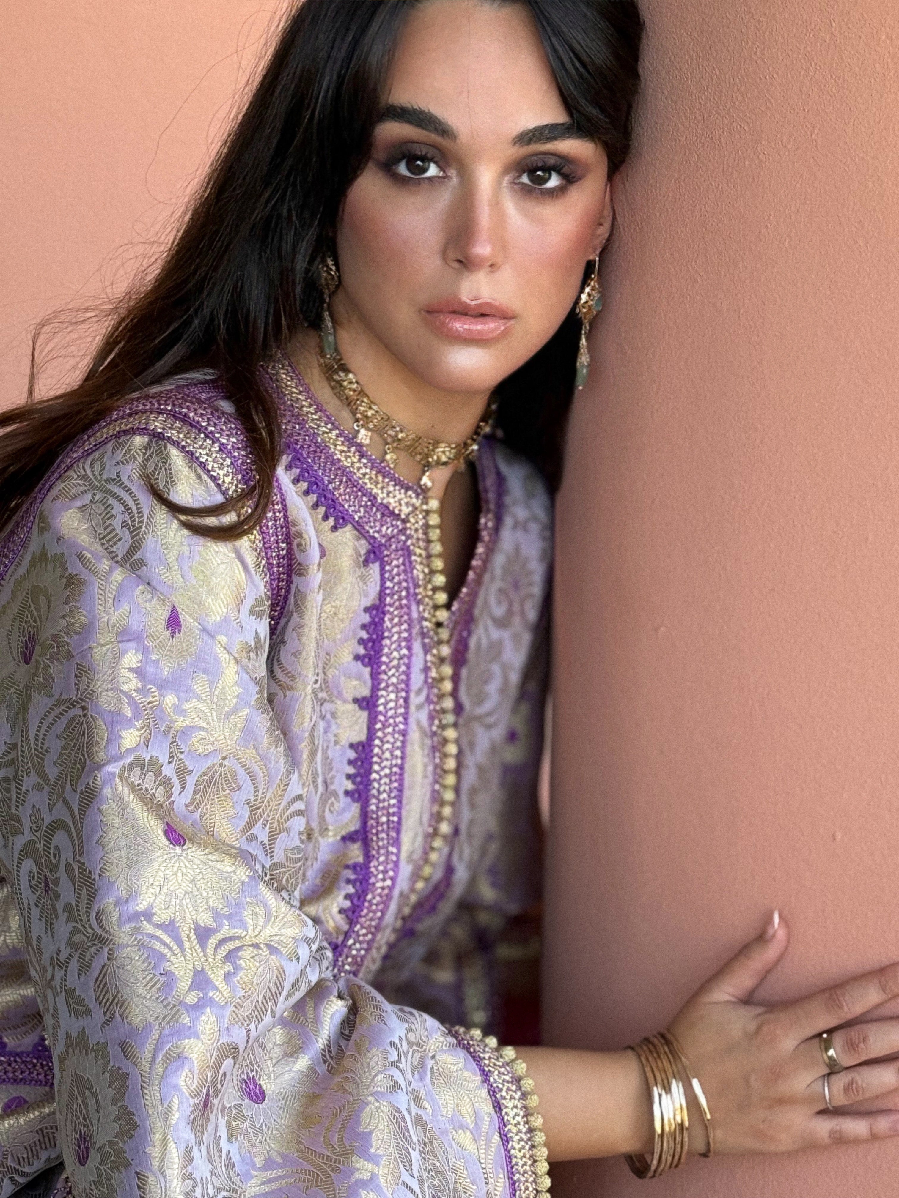 RAWIA SILK BROCADE KAFTAN WITH HANDMADE EMBROIDERIES