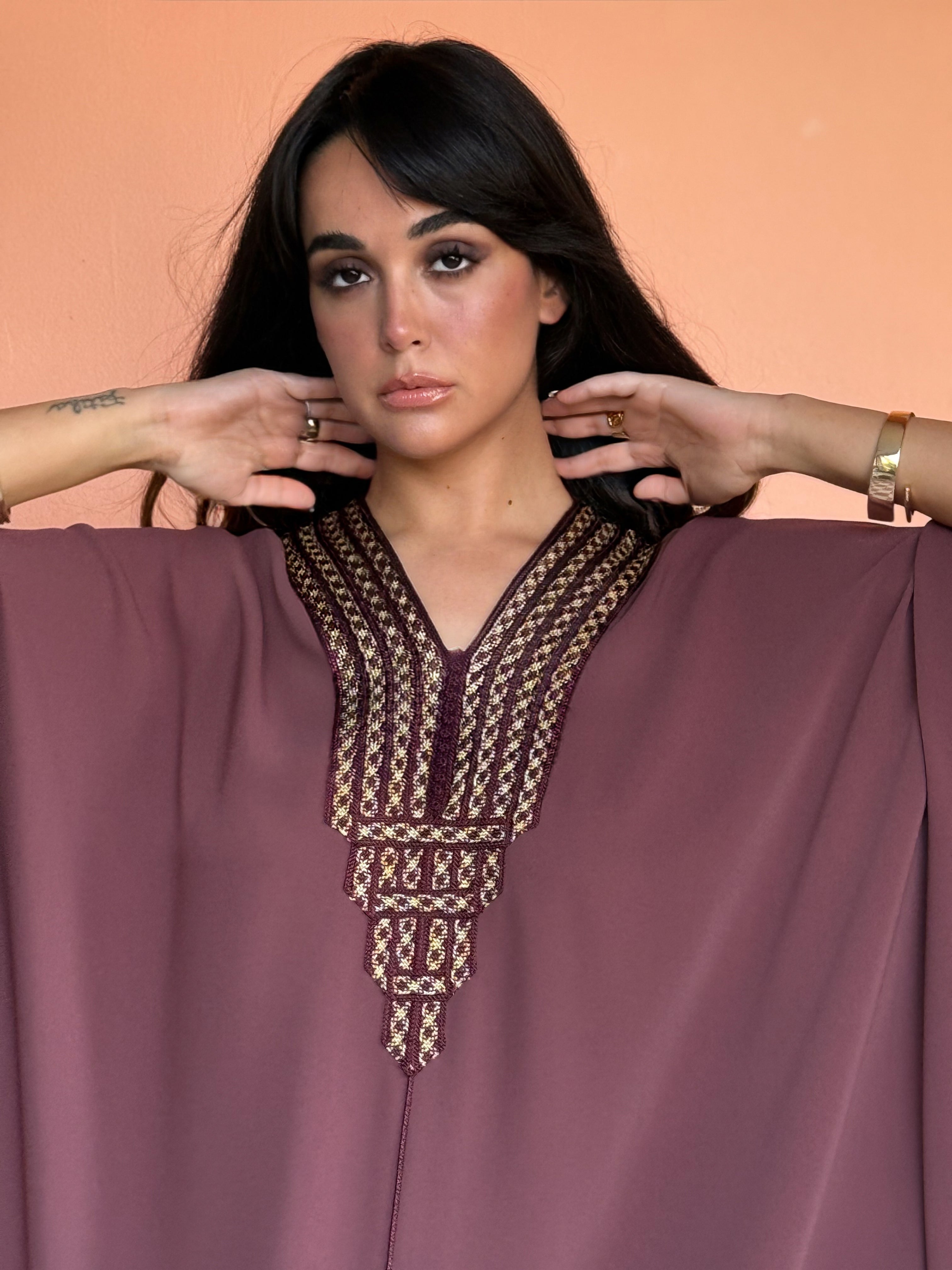 SAHAR OVERSIZED CREPE KAFTAN WITH STATEMENT NECKLINE