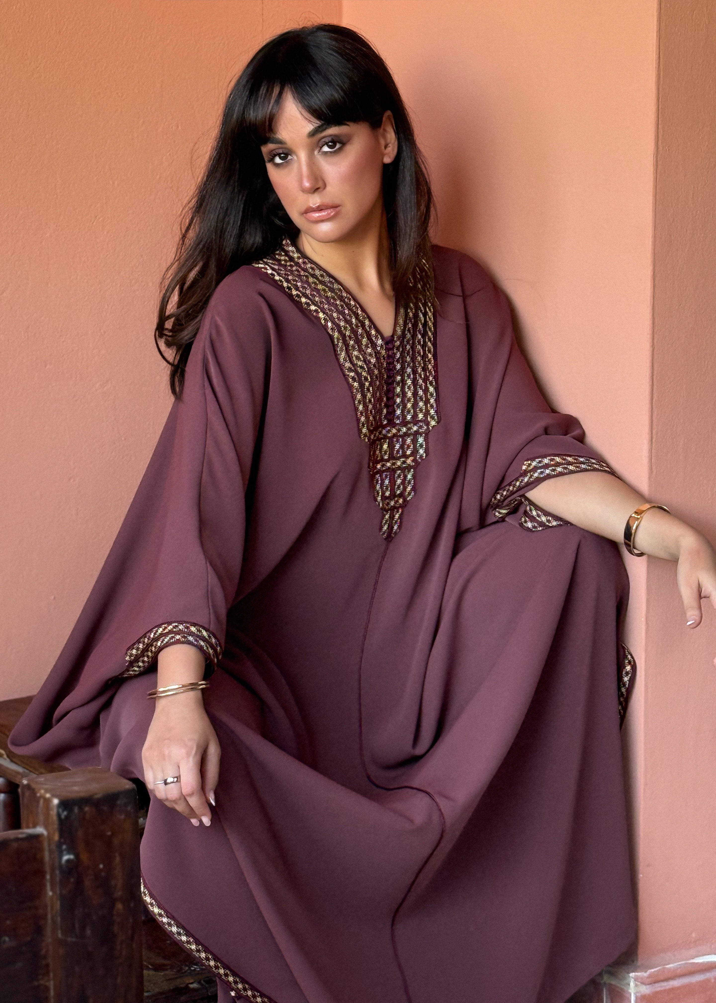 SAHAR OVERSIZED CREPE KAFTAN WITH STATEMENT NECKLINE