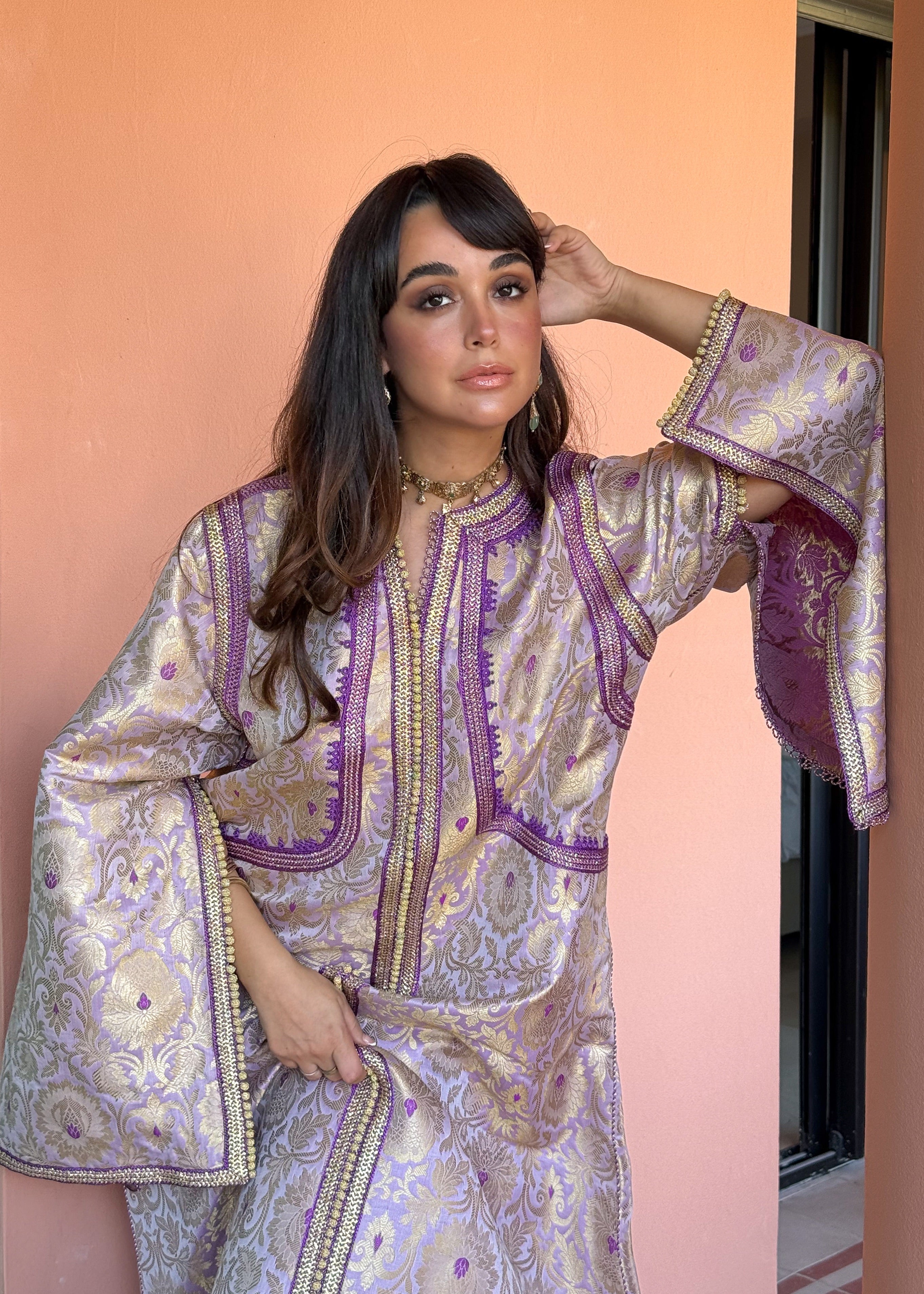 RAWIA SILK BROCADE KAFTAN WITH HANDMADE EMBROIDERIES
