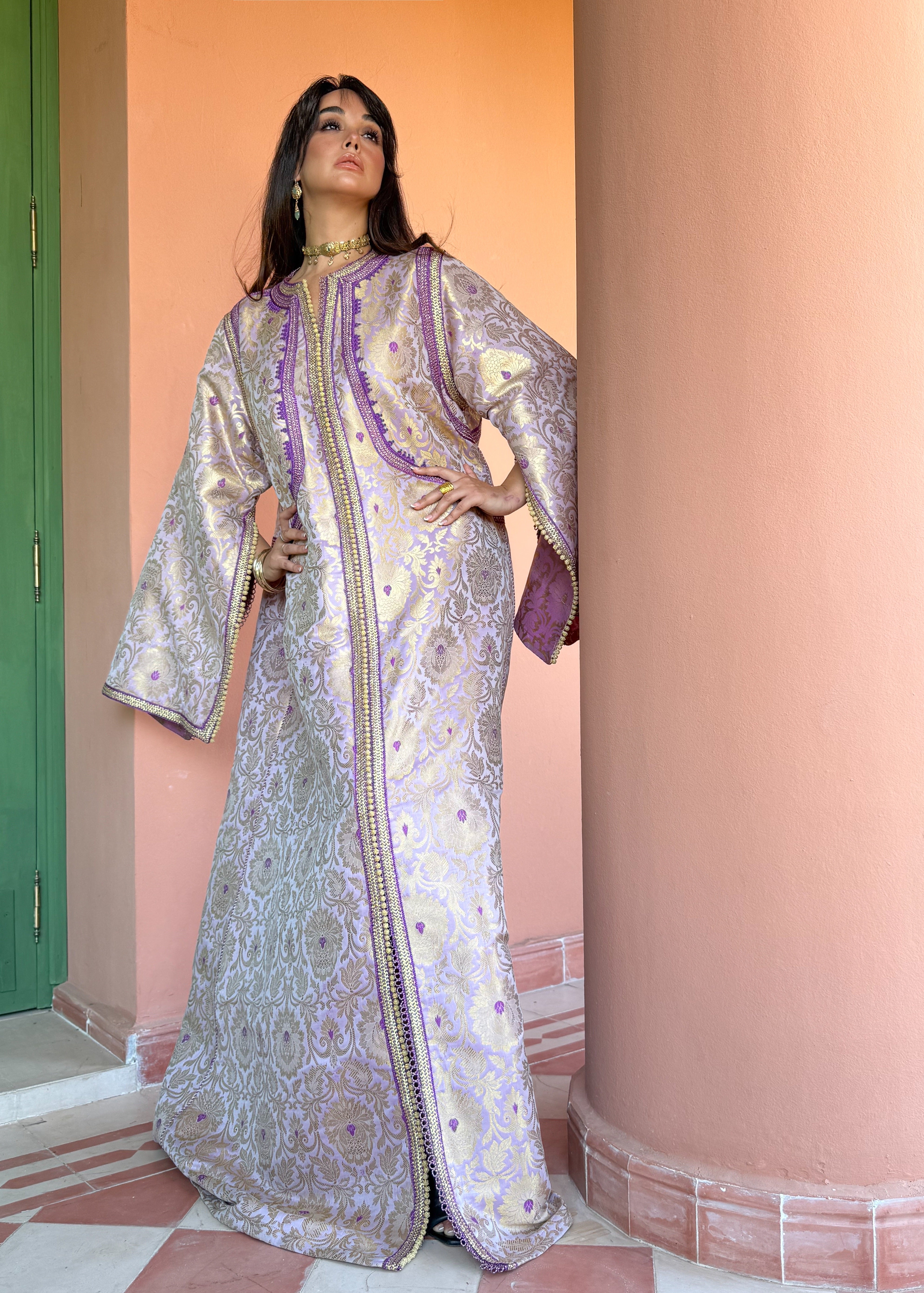 RAWIA SILK BROCADE KAFTAN WITH HANDMADE EMBROIDERIES
