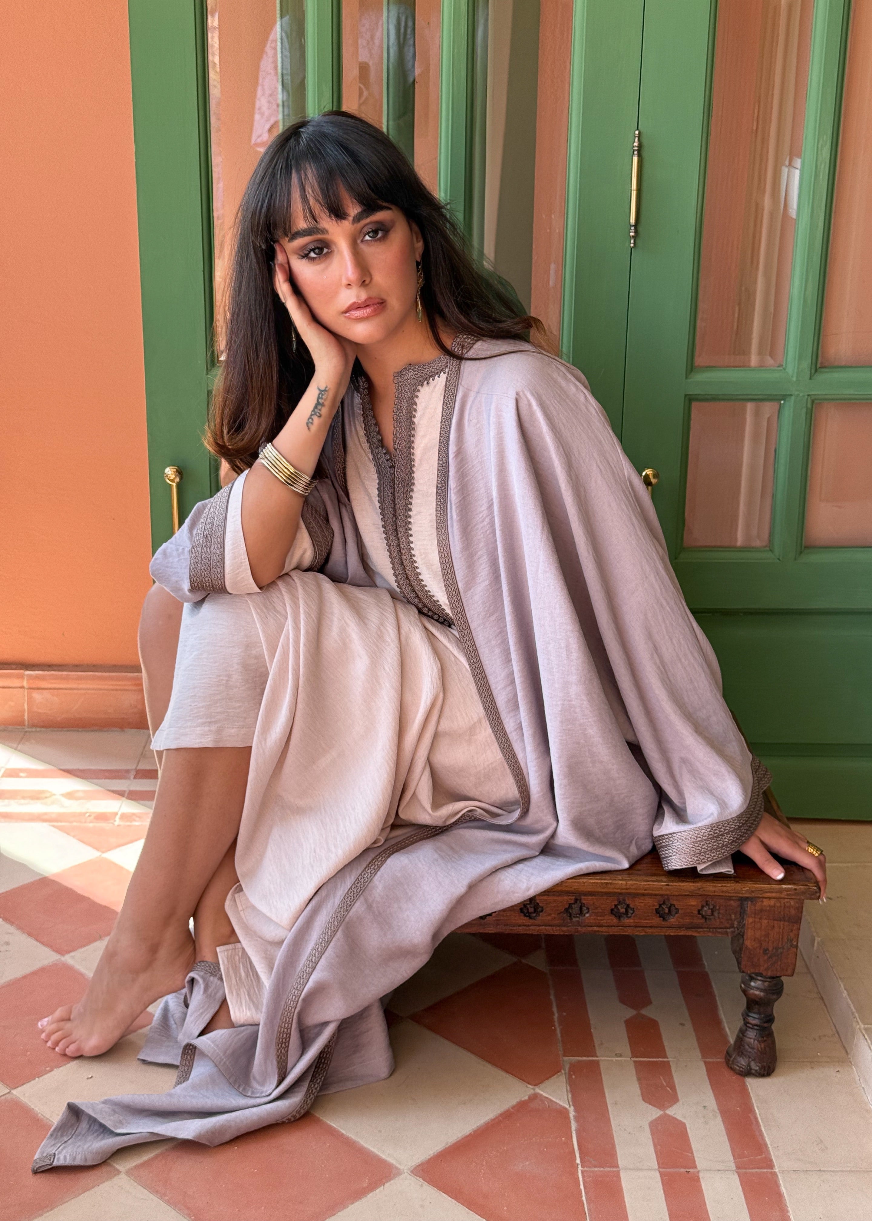 DIMAH TWO-PIECE LINEN SET HAND EMBROIDERED