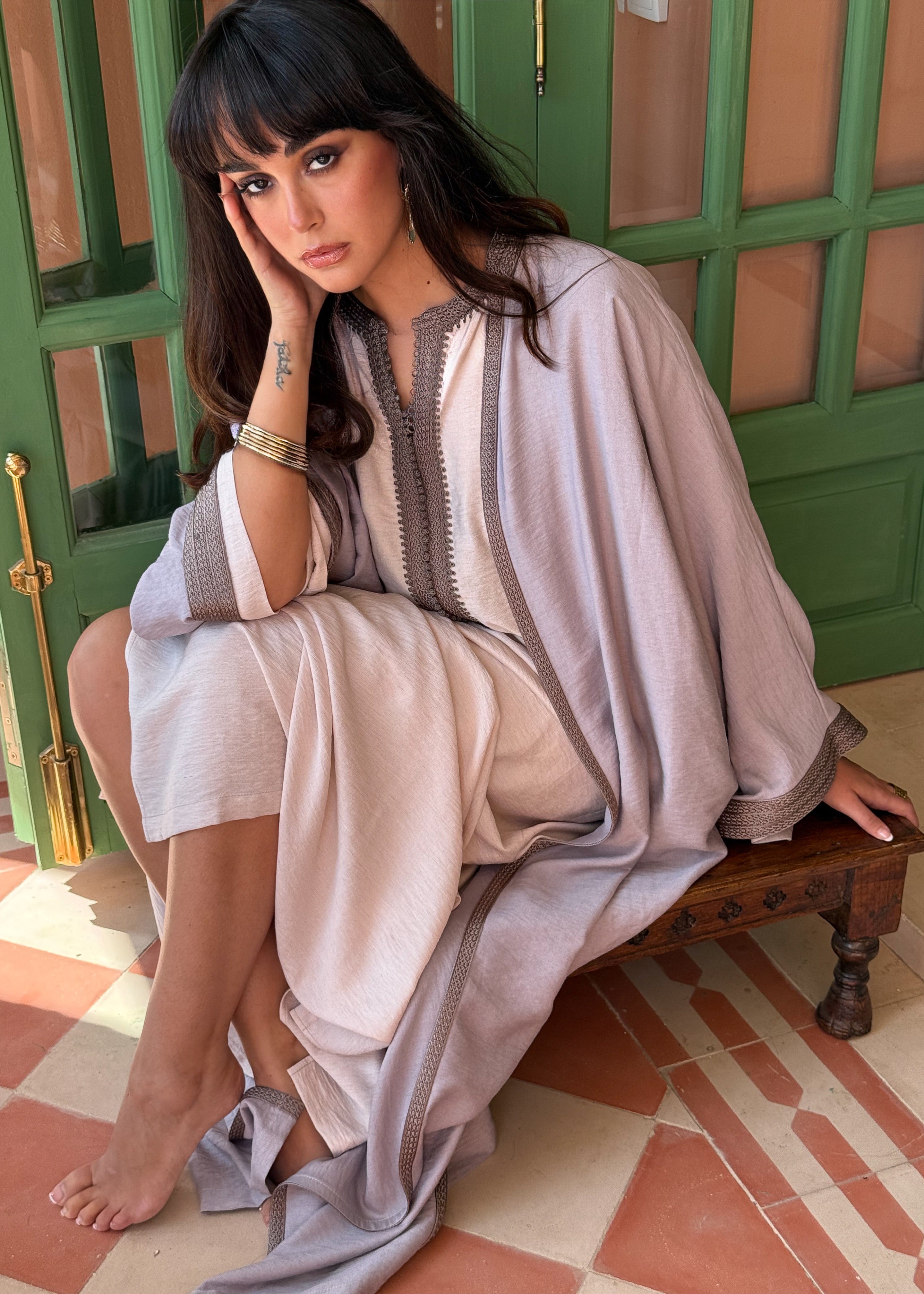 DIMAH TWO-PIECE LINEN SET HAND EMBROIDERED