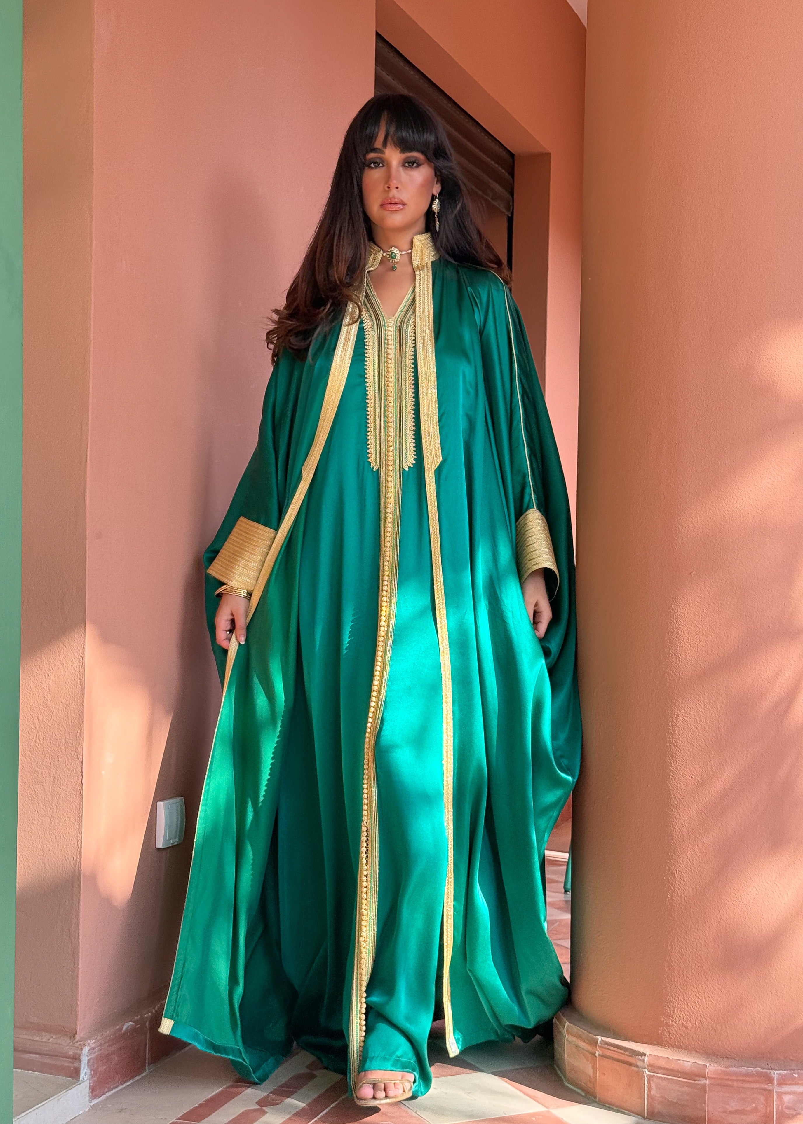SONDUS SILK TWO-PIECE EMERALD KAFTAN