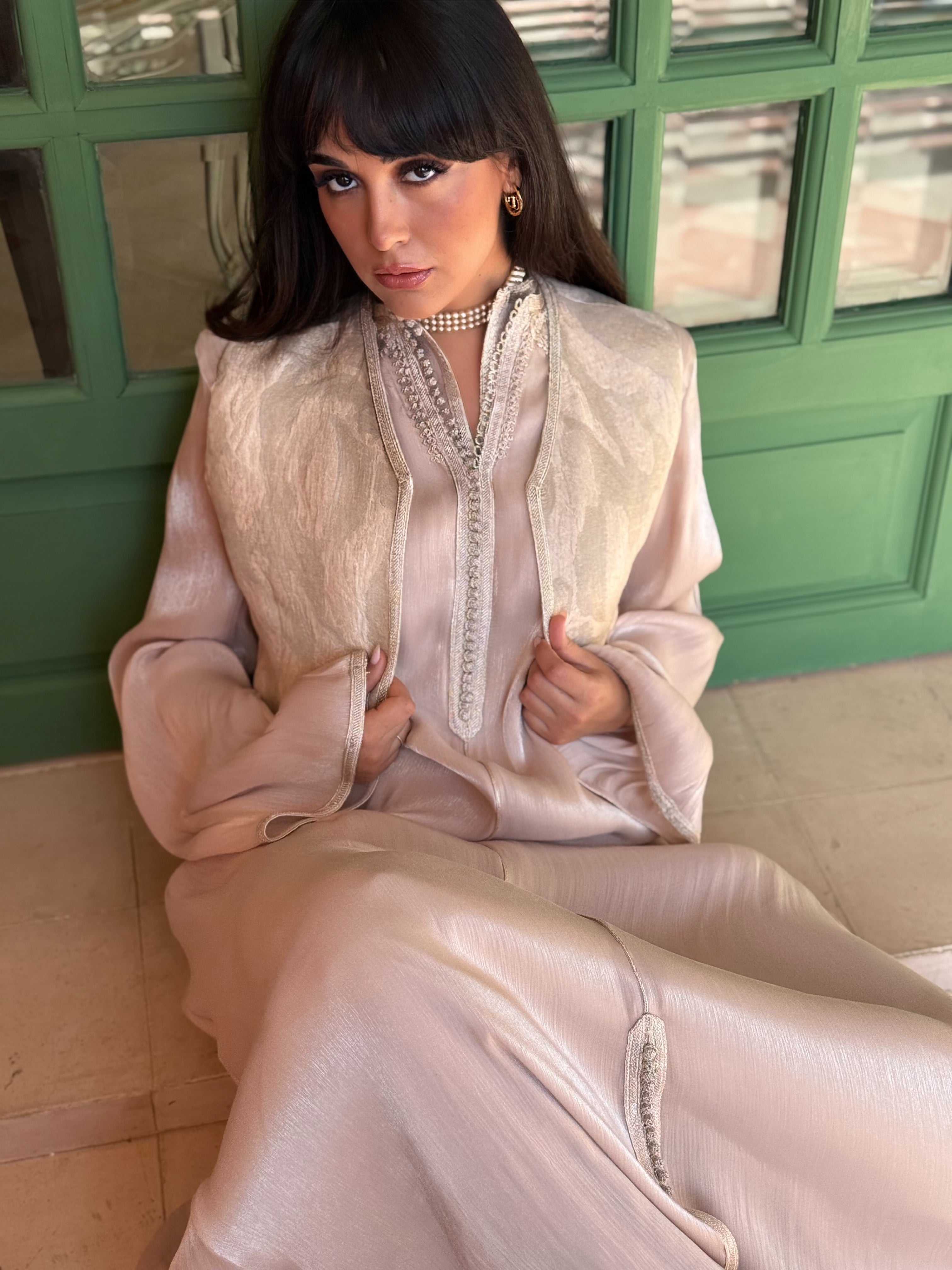 JAWAHER TWO-PIECE SET : HAND EMBROIDERED KAFTAN AND GILET