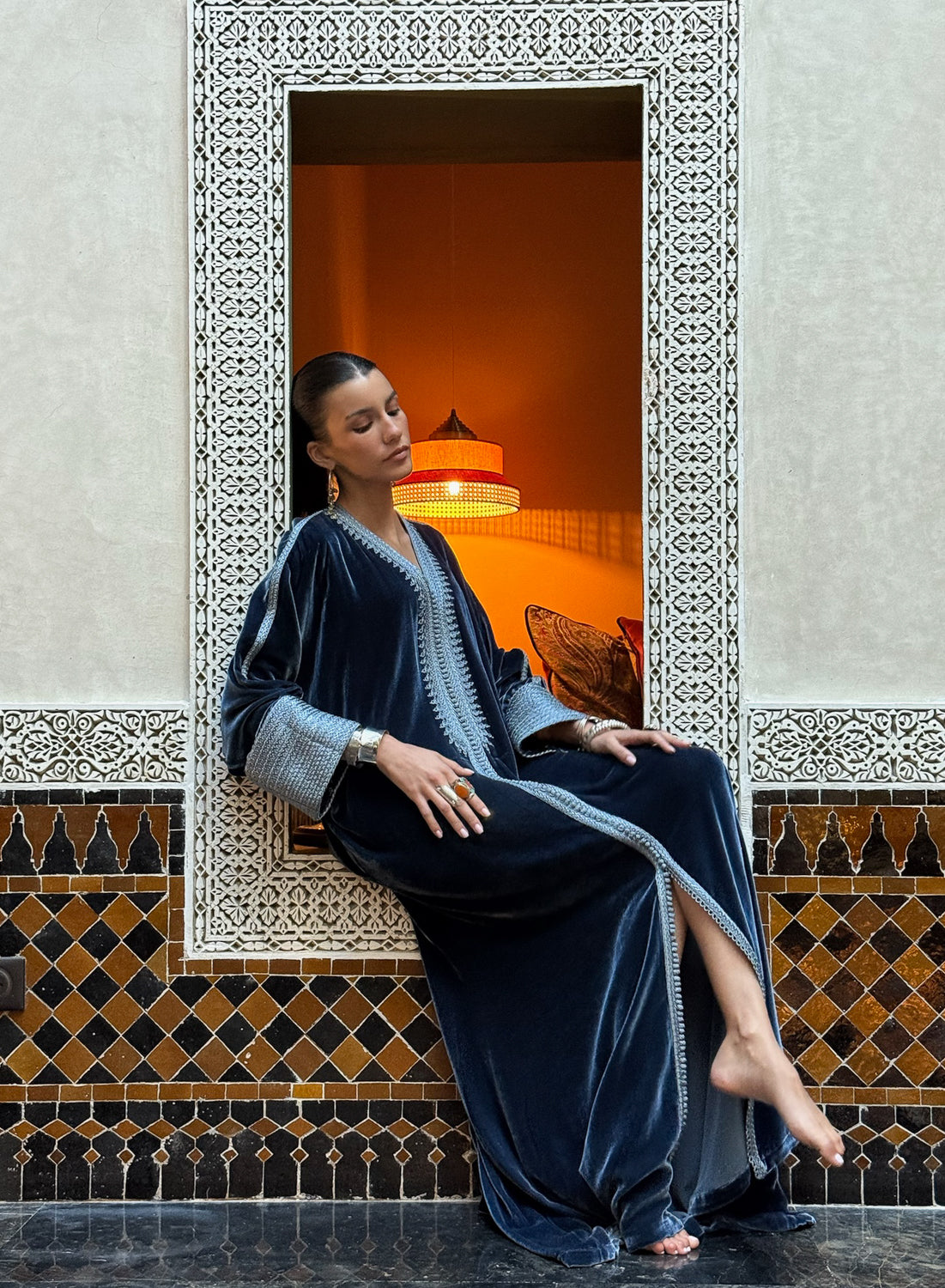 TASNIRA SILK VELVET KAFTAN