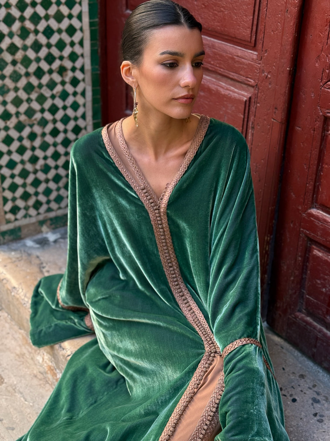 AIDA TWO-PIECE SILK VELVET KAFTAN