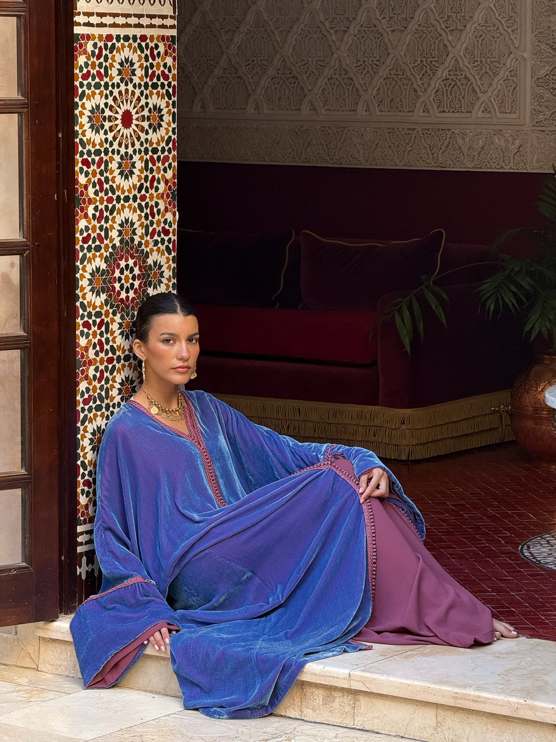 BASMA TWO-PIECE SILK VELVET KAFTAN