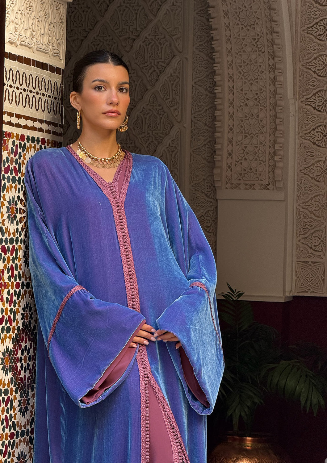 BASMA TWO-PIECE SILK VELVET KAFTAN
