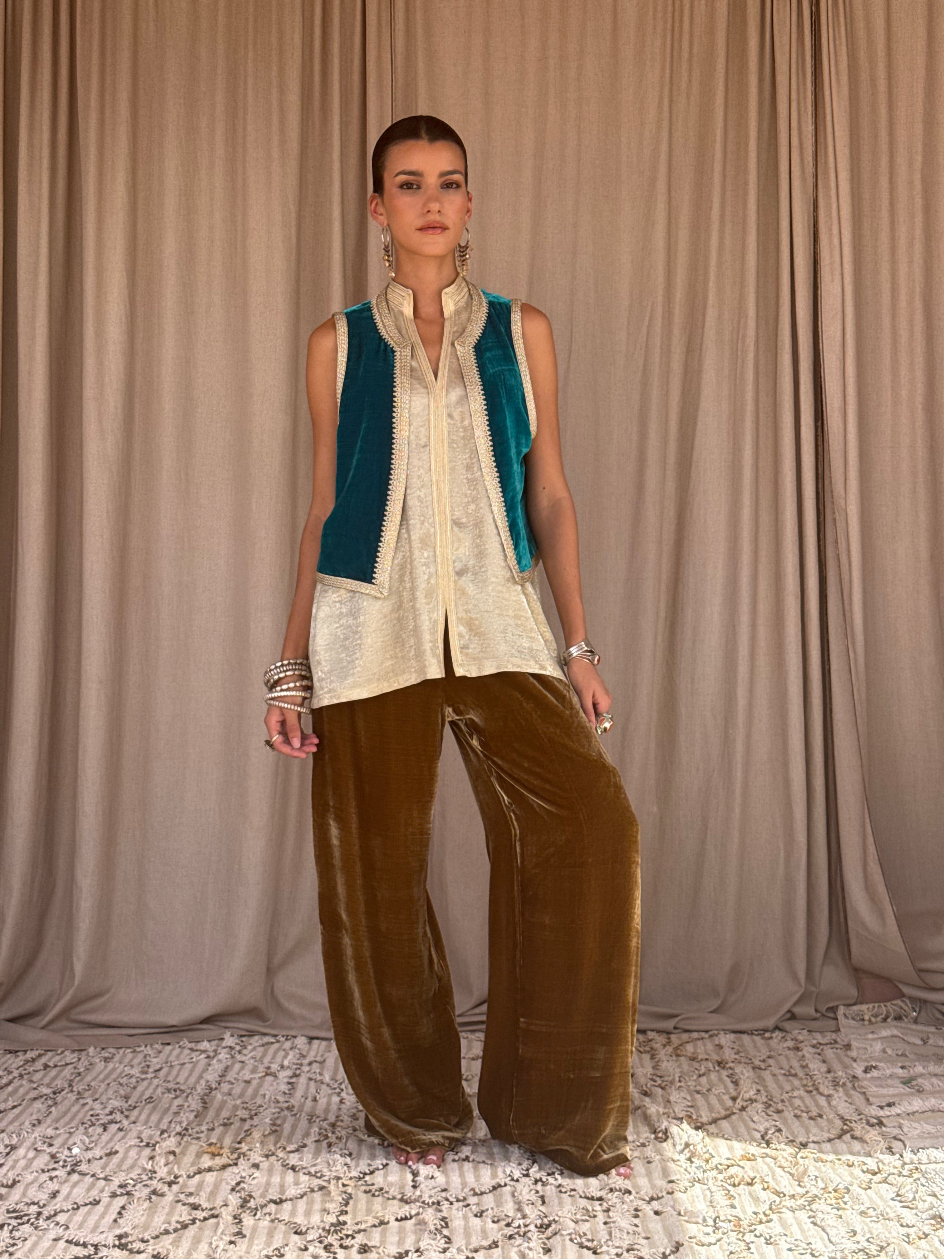Atyaf Silk Velvet Gilet by Moroccan Touch