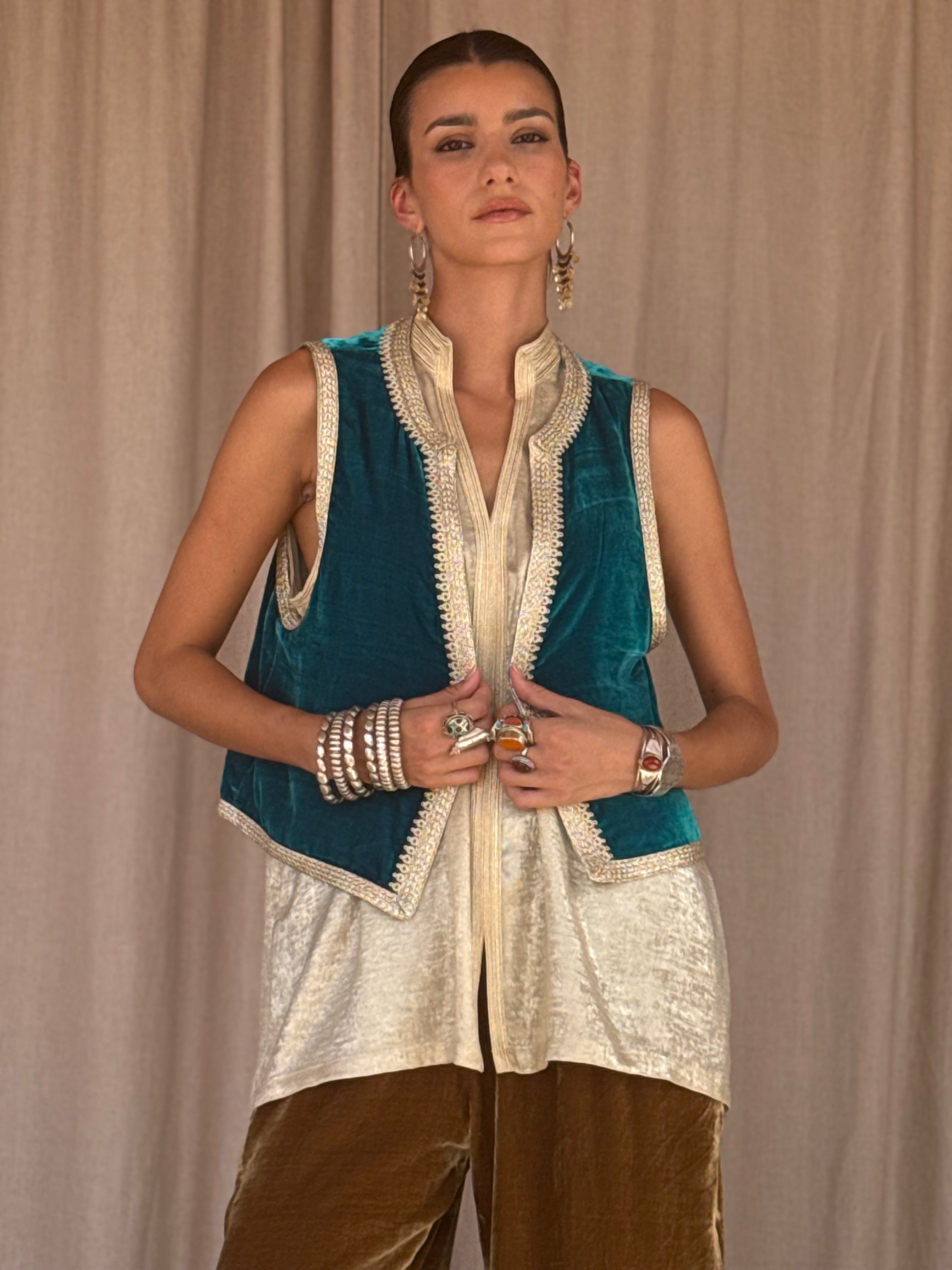 Atyaf Silk Velvet Gilet by Moroccan Touch