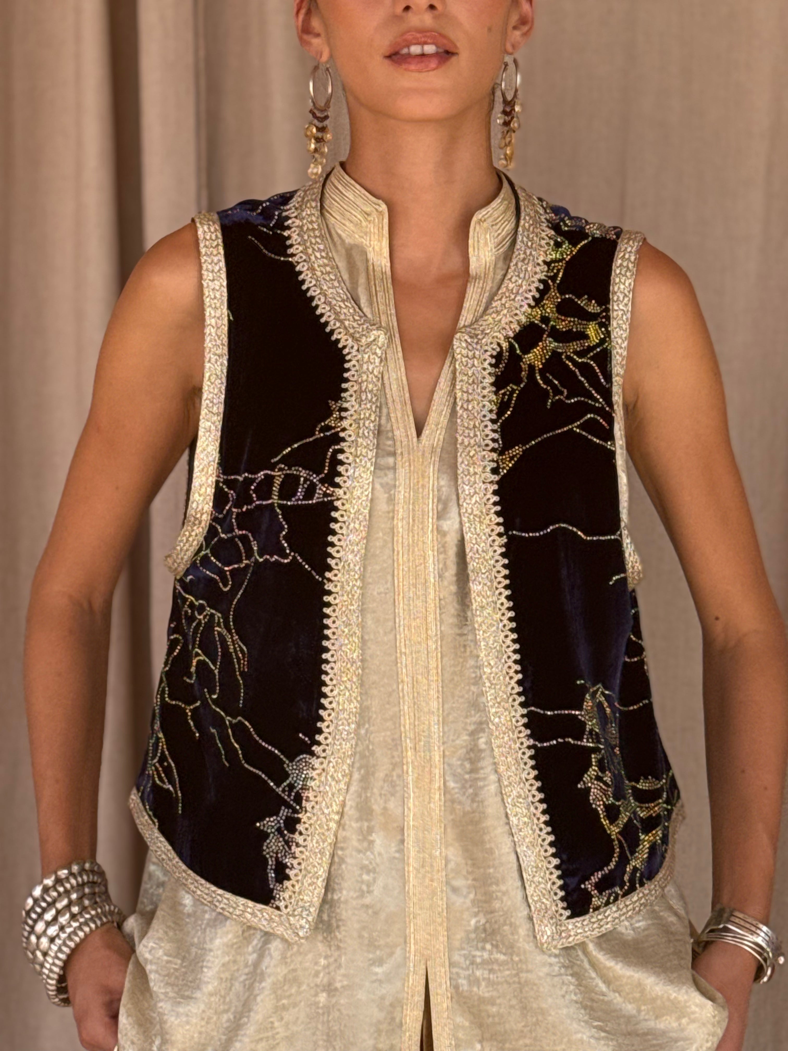 Douha Silk Velvet Gilet by Moroccan Touch
