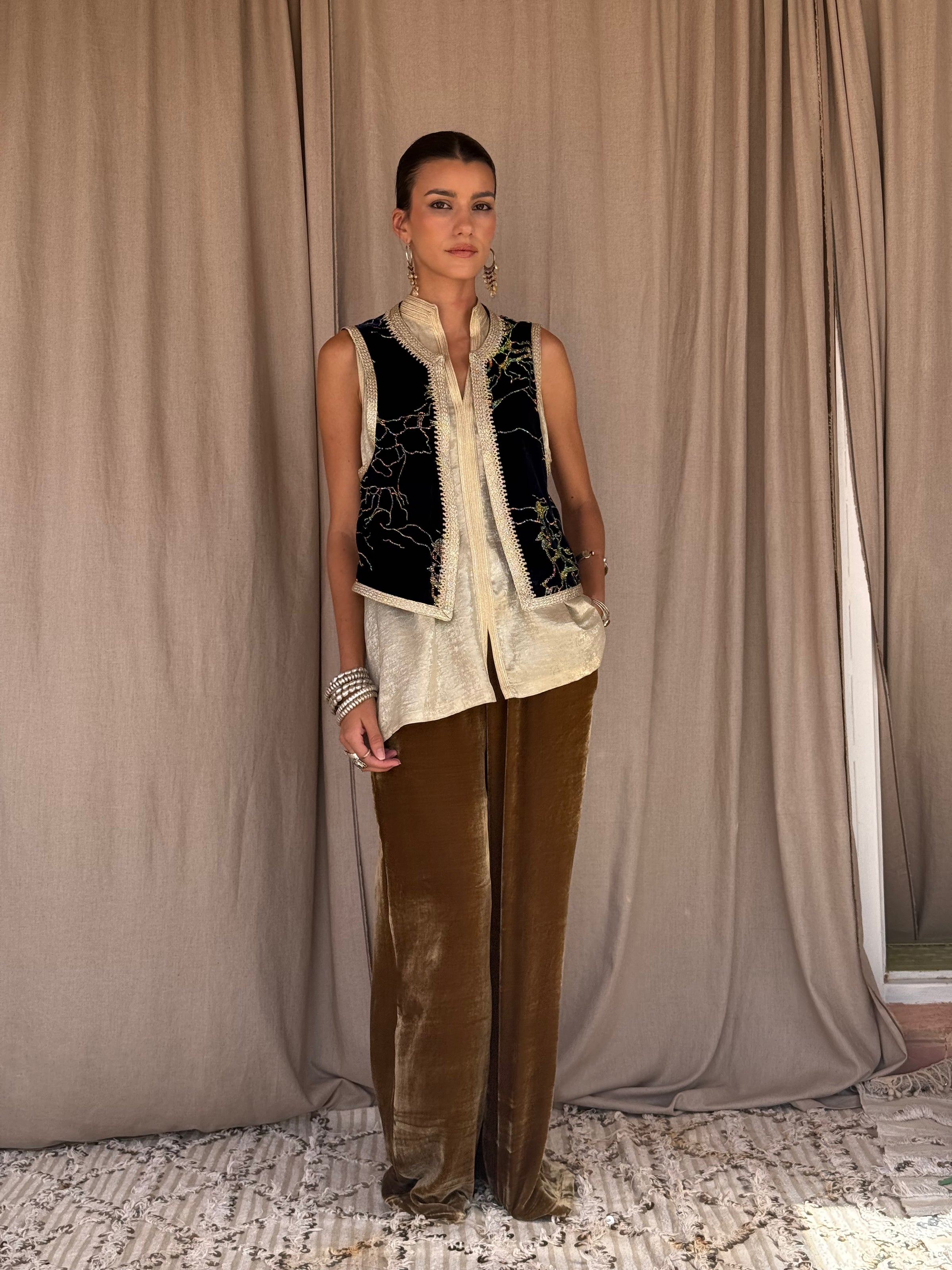Douha Silk Velvet Gilet by Moroccan Touch