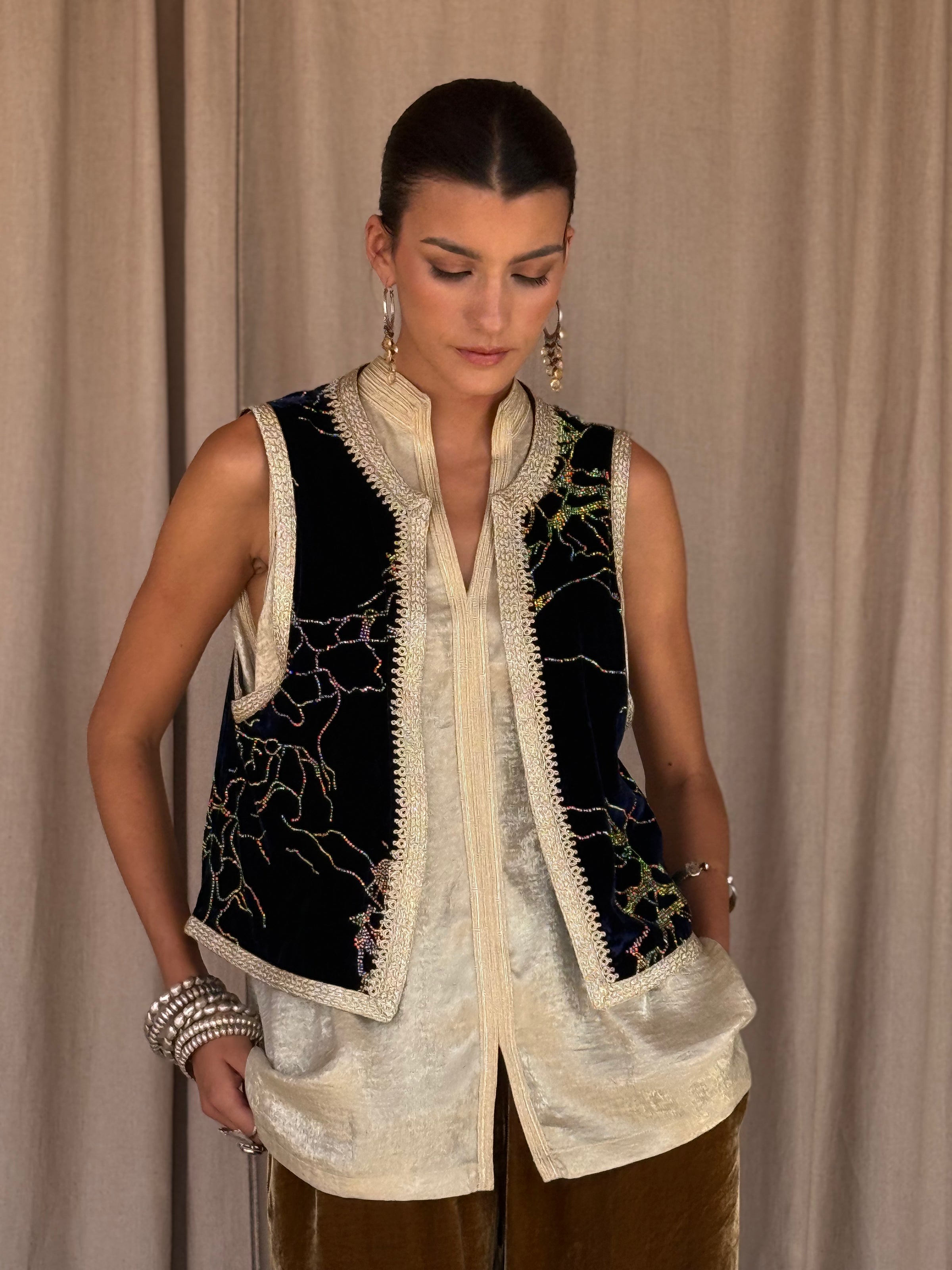 Douha Silk Velvet Gilet by Moroccan Touch