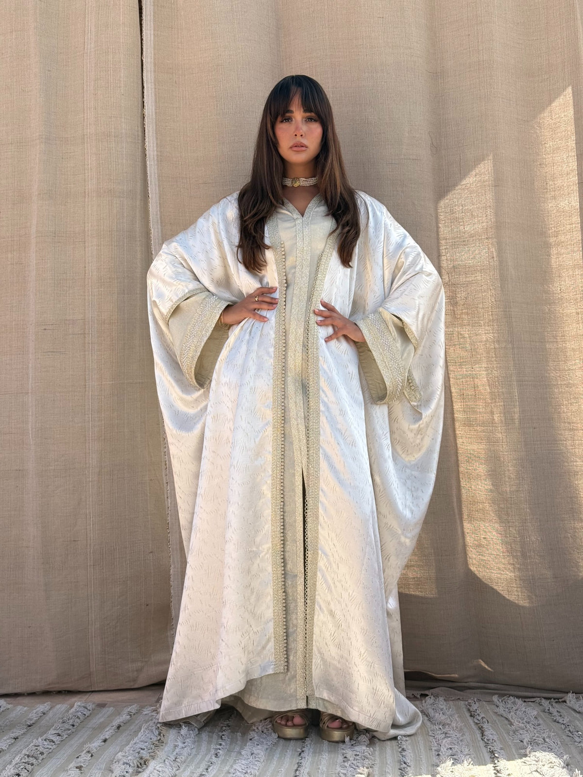 Esme two-piece Kaftan in cream — full-length front