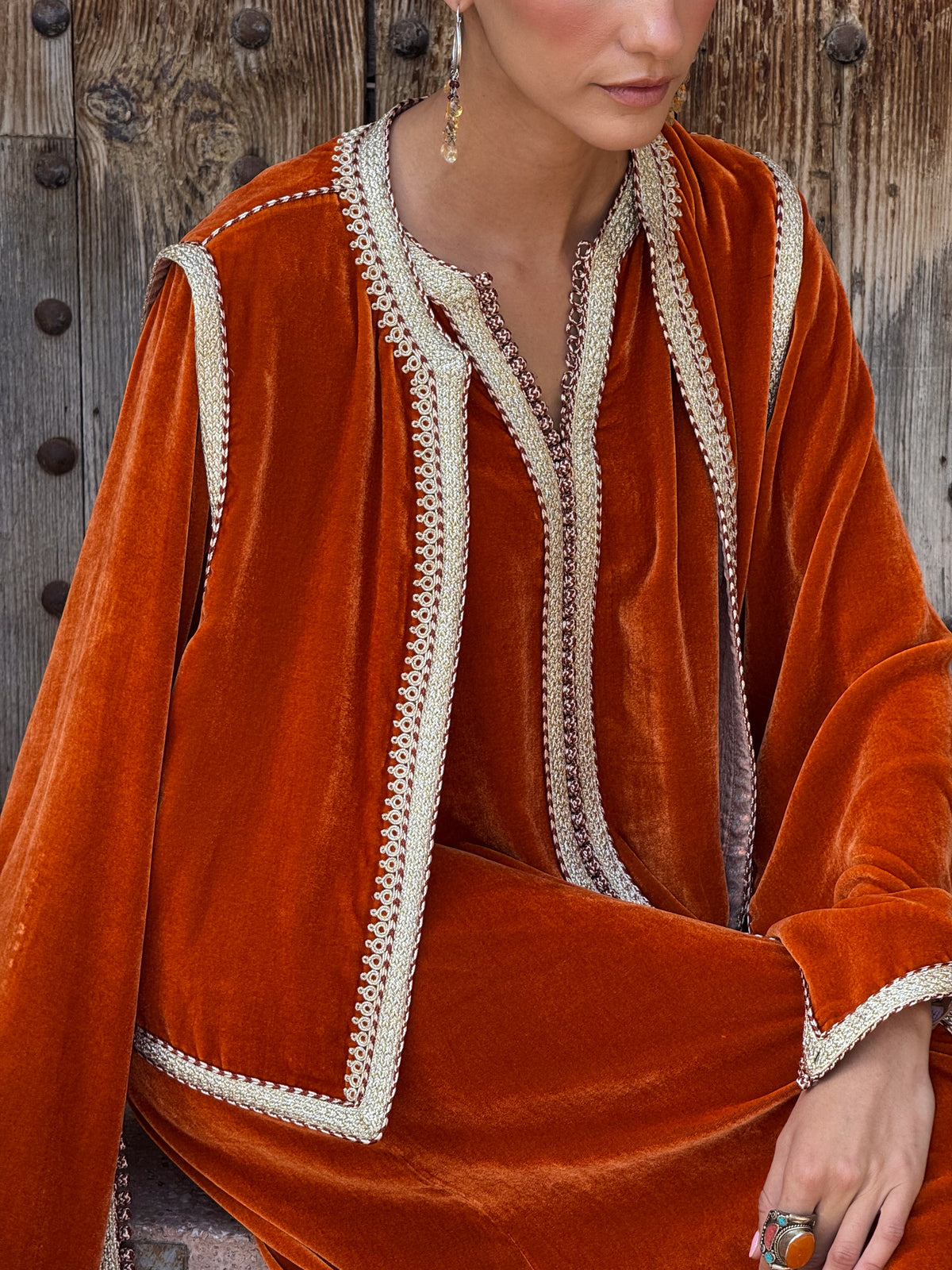 Hawra Silk Velvet Kaftan – Terracotta – view 4