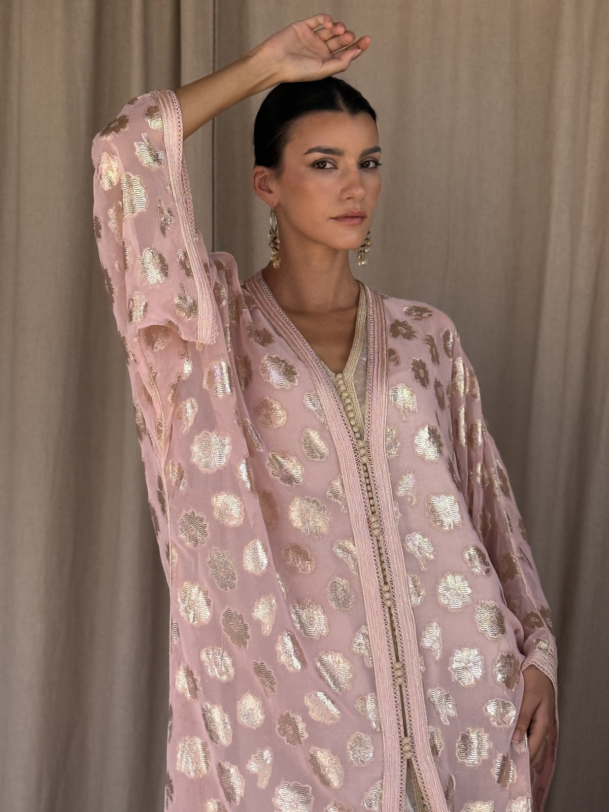 Sannia silk Kaftan — silk and trim detail